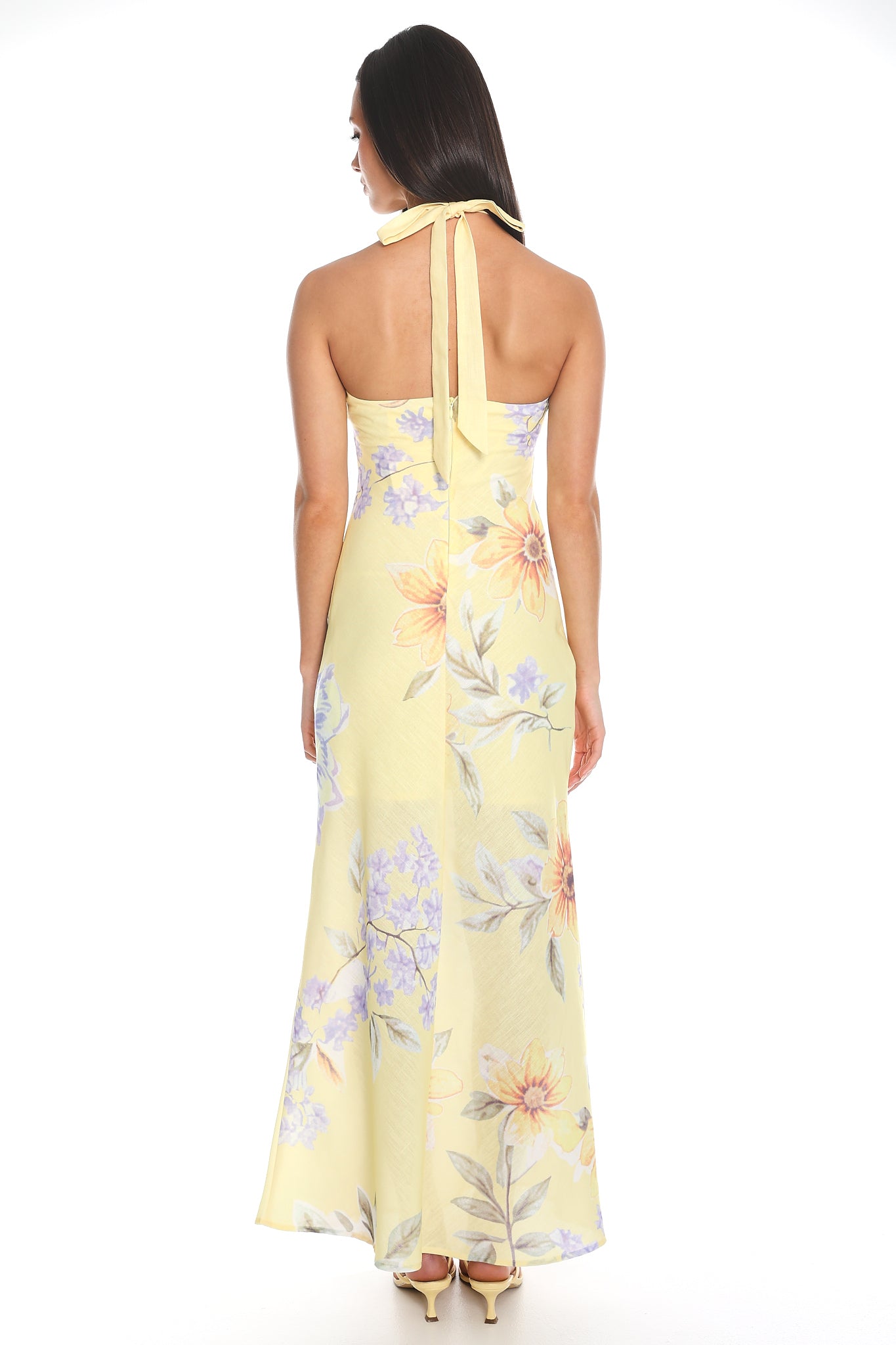 Aulia Floral Halter Maxi Dress Baby Yellow