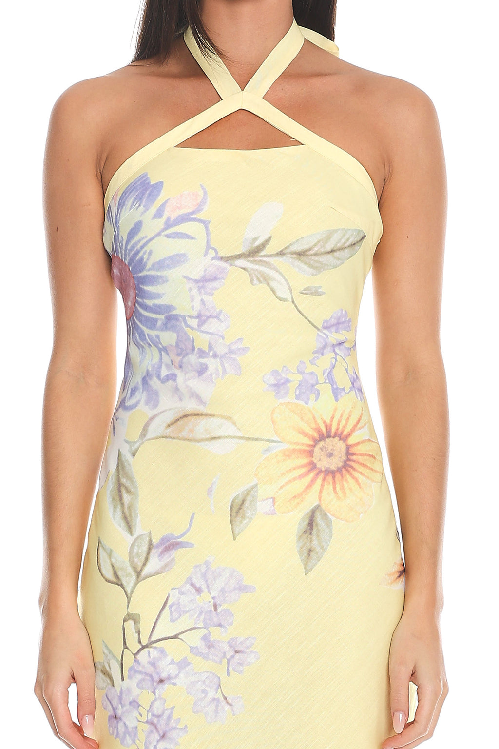 Aulia Floral Halter Maxi Dress Baby Yellow
