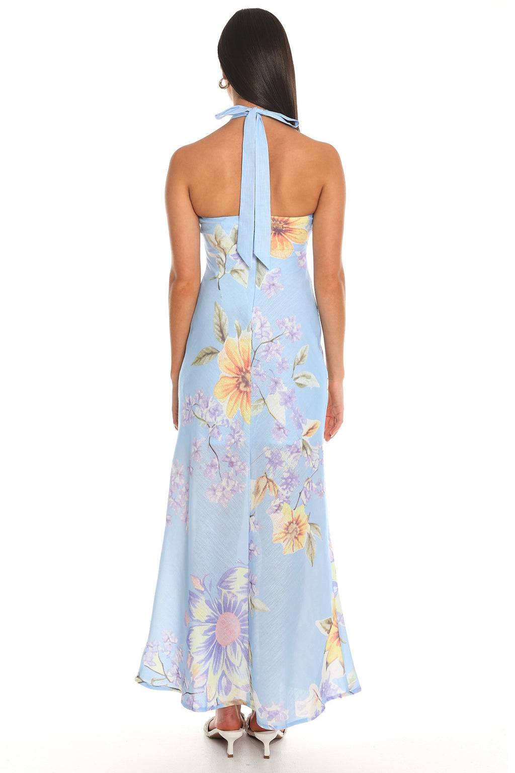 Aulia Floral Halter Maxi Dress Baby Blue