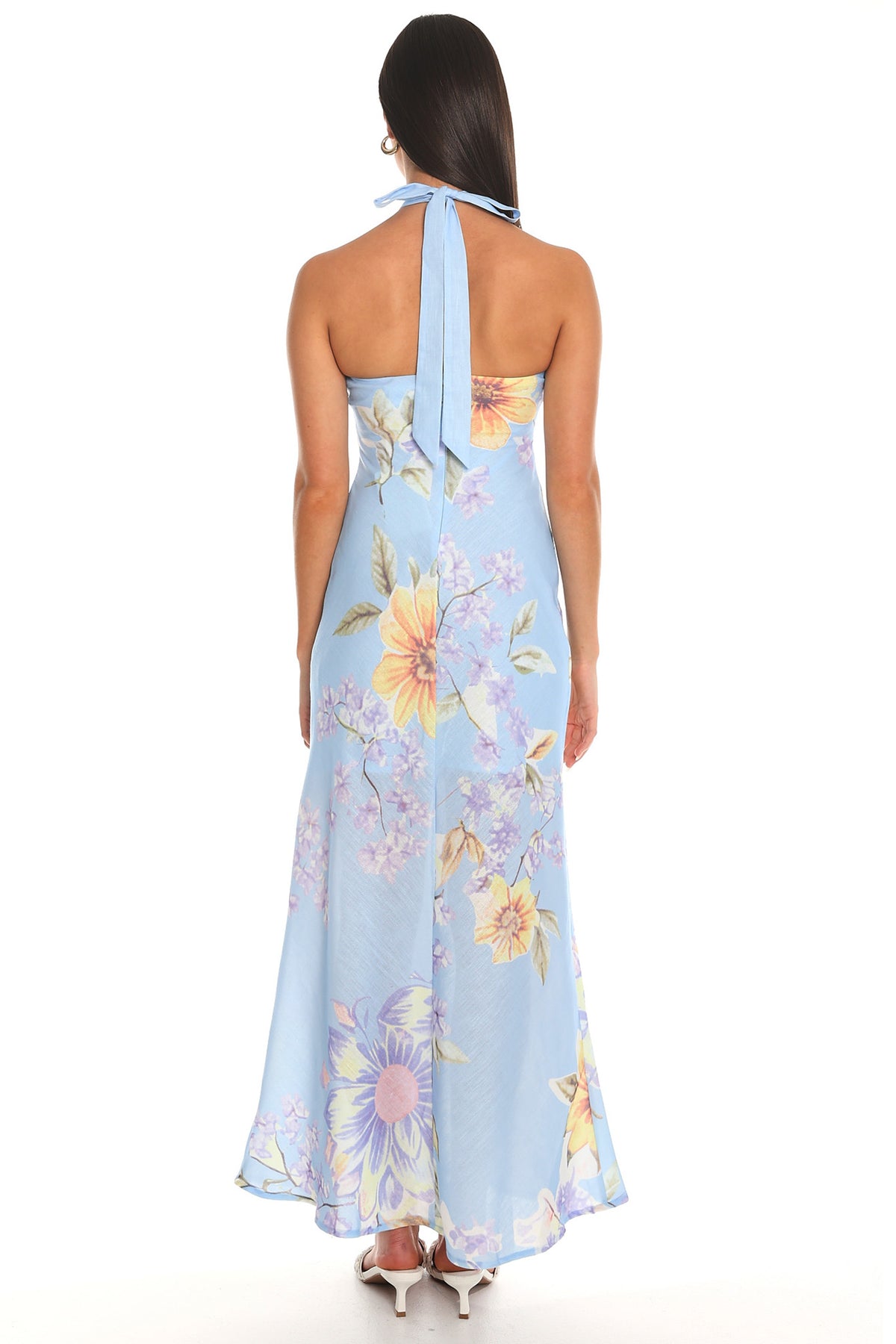 Aulia Floral Halter Maxi Dress Baby Blue