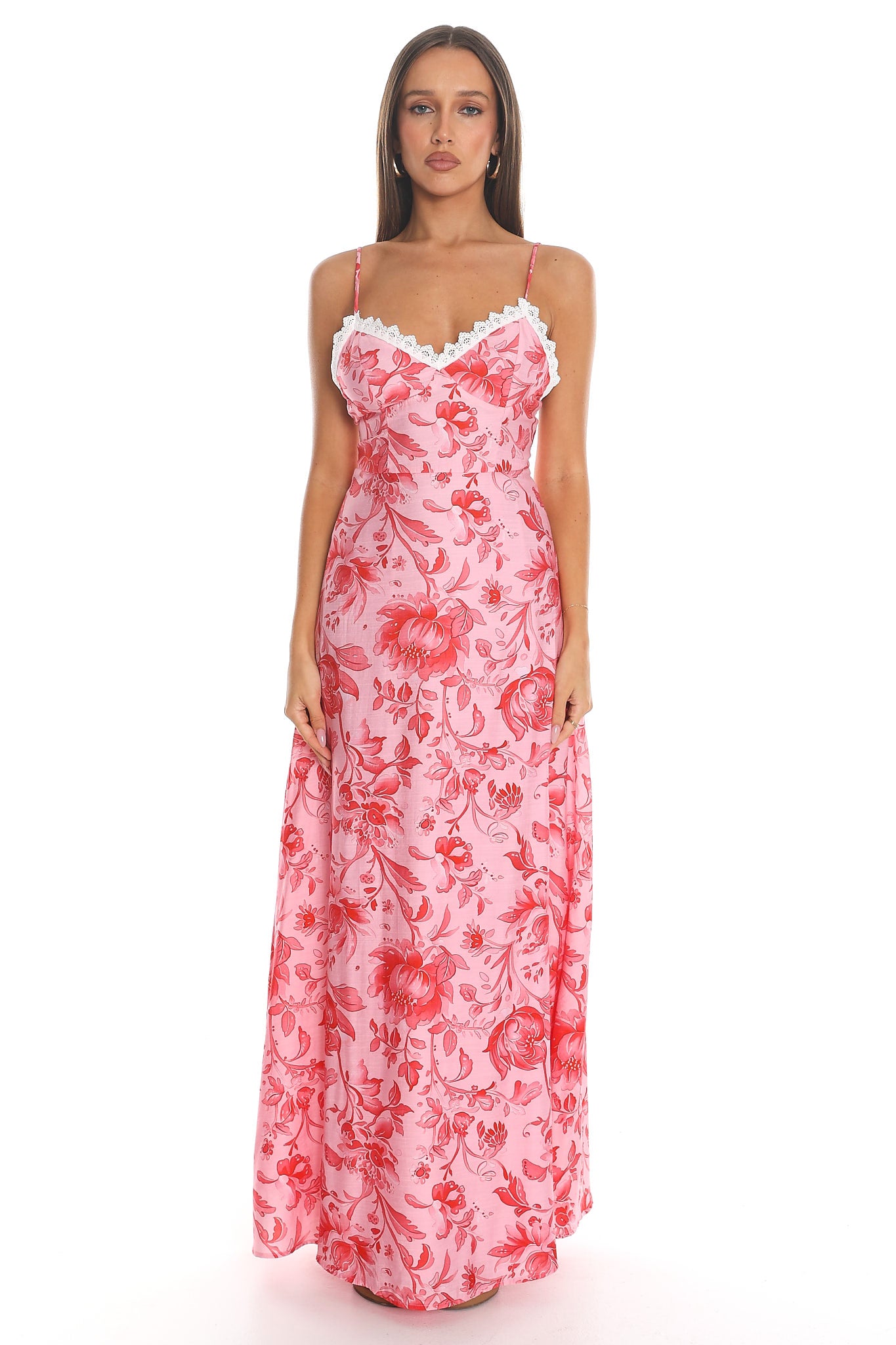 Sonomis Floral Lace-Trim Maxi Dress Pink