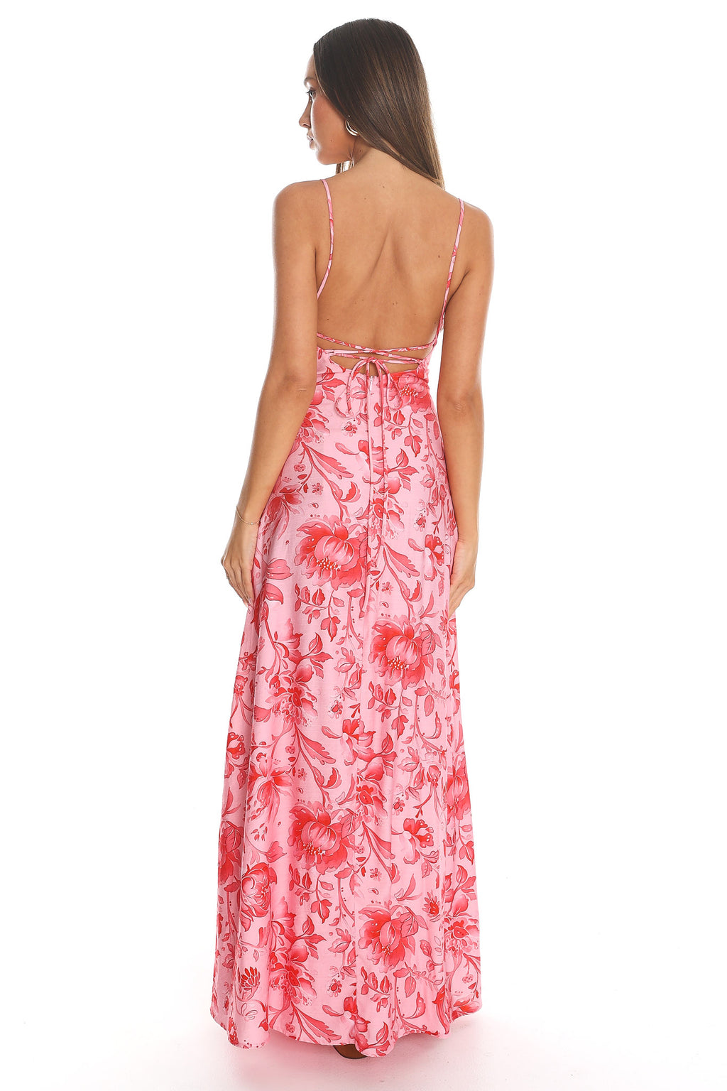 Sonomis Floral Lace-Trim Maxi Dress Pink