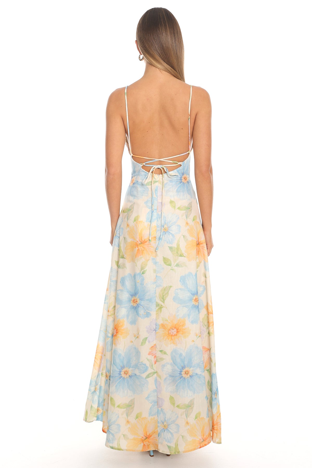 Sonomis Floral Lace-Trim Maxi Dress Light Blue