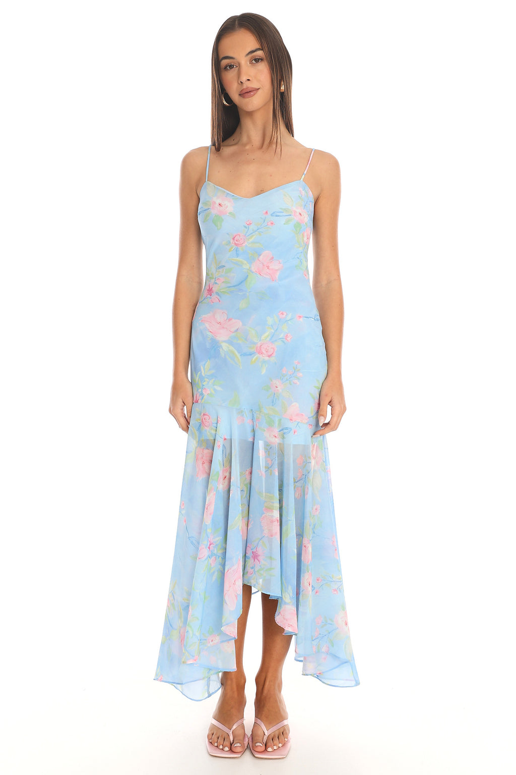 Blossoming Fields Hi-Lo Maxi Dress Blue