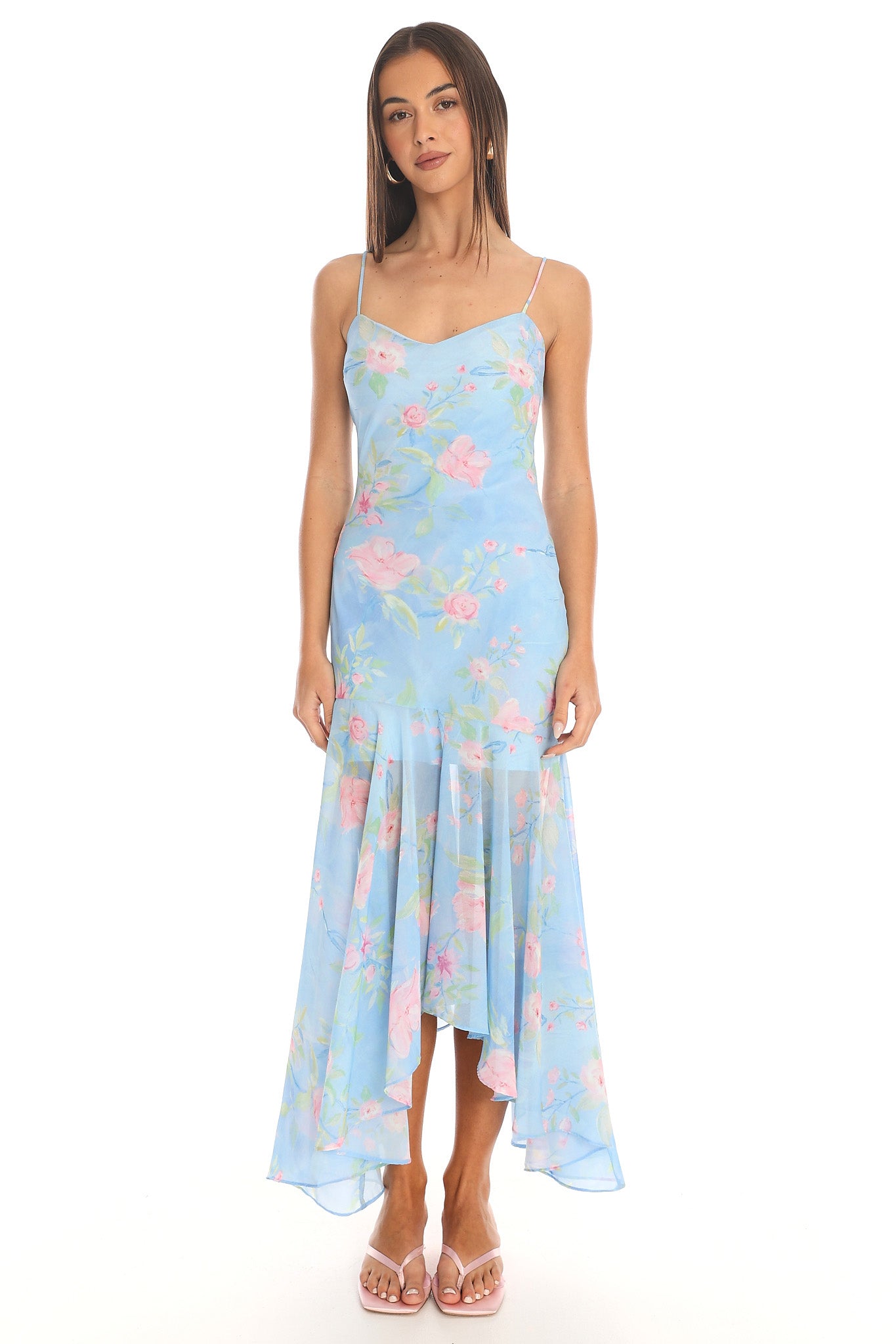 Blossoming Fields Hi-Lo Maxi Dress Blue