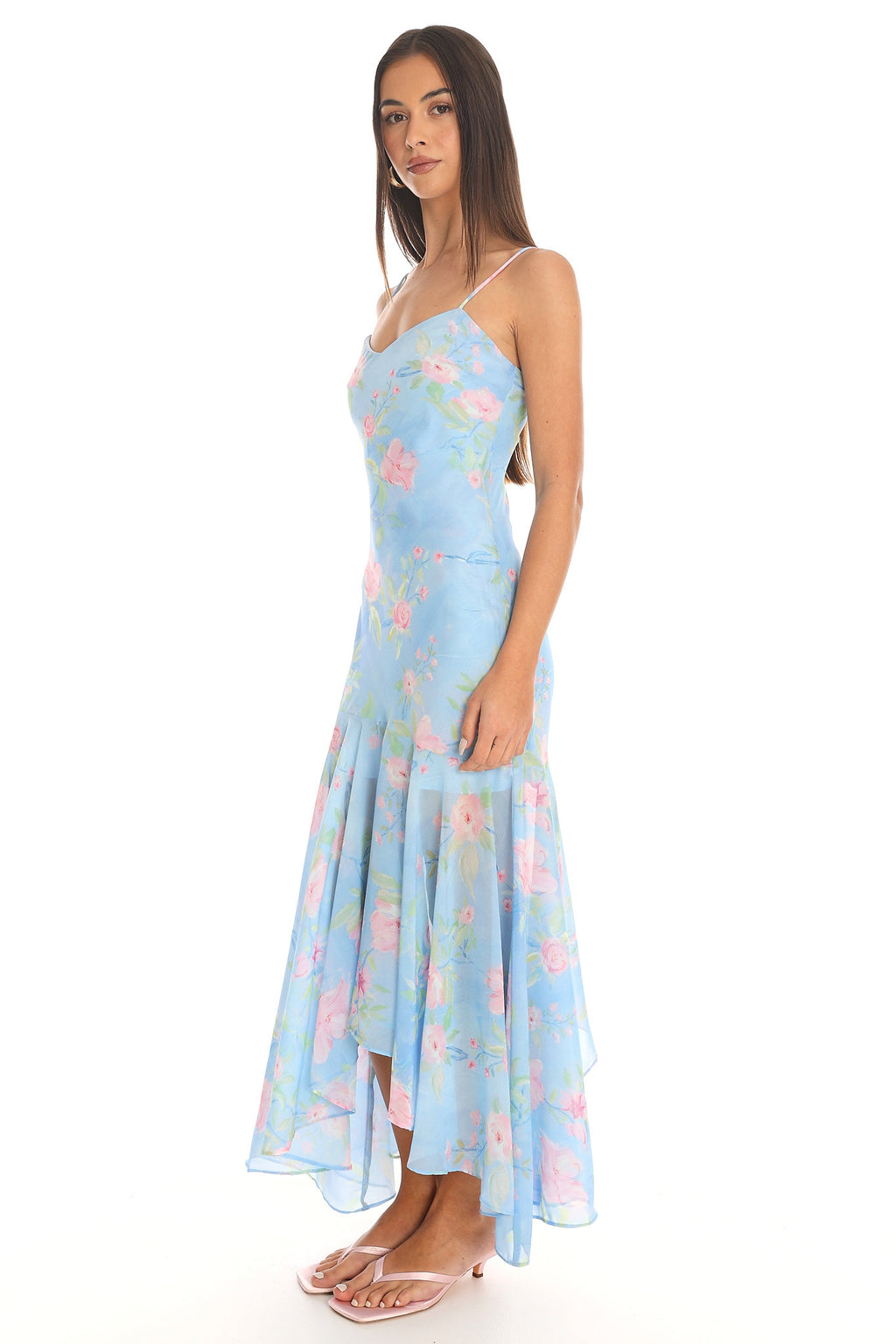 Blossoming Fields Hi-Lo Maxi Dress Blue