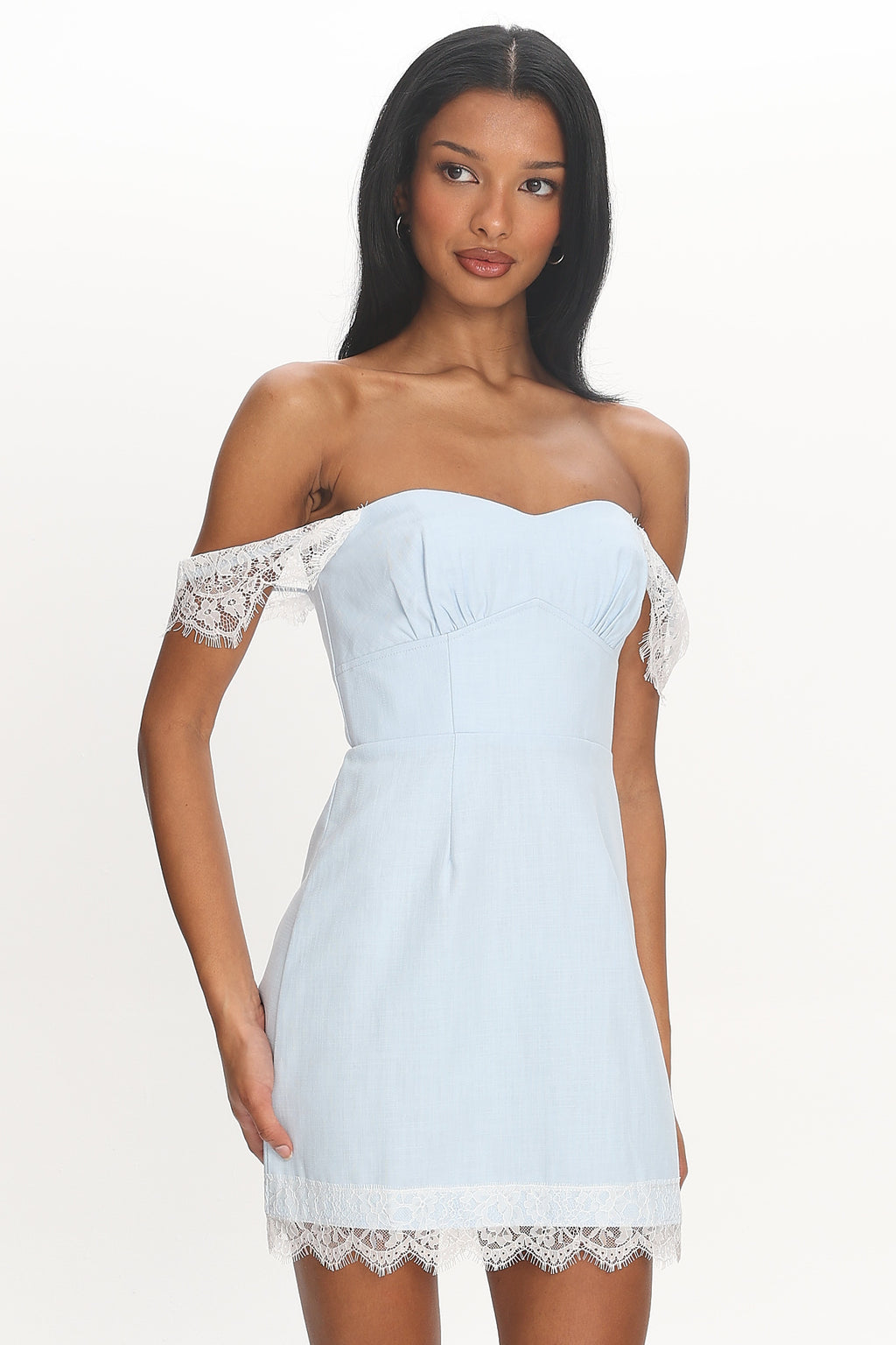 Dilaurentis Lace-Trim Mini Dress Baby Blue