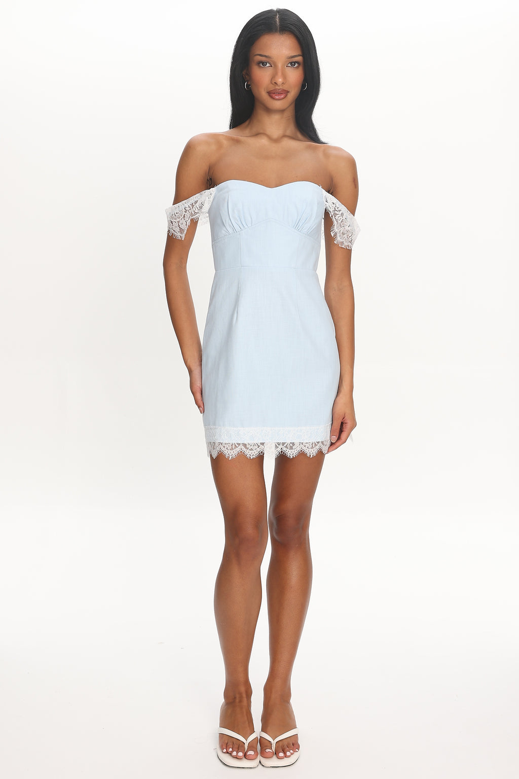 Dilaurentis Lace-Trim Mini Dress Baby Blue