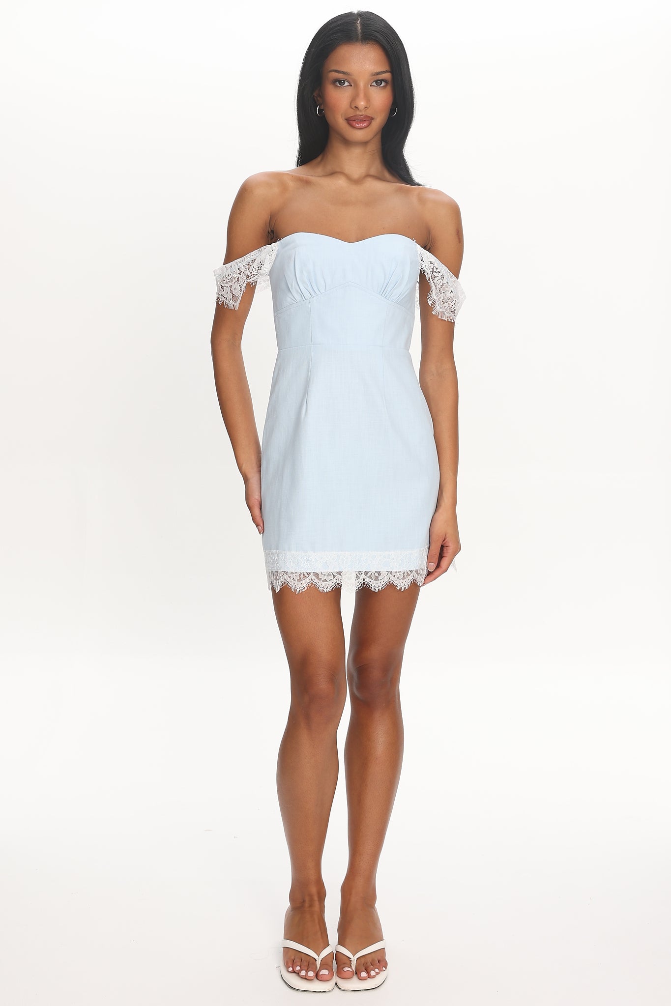 Dilaurentis Lace-Trim Mini Dress Baby Blue