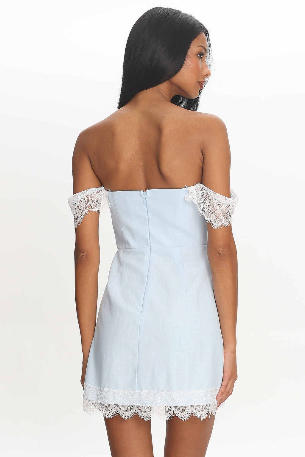 Dilaurentis Lace-Trim Mini Dress Baby Blue