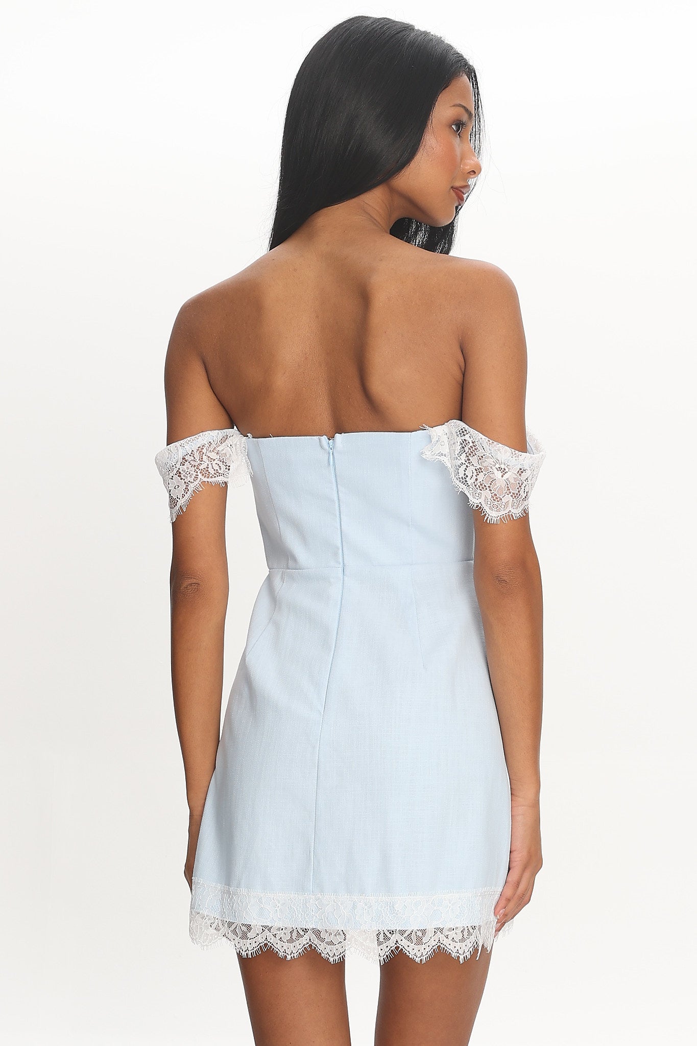 Dilaurentis Lace-Trim Mini Dress Baby Blue