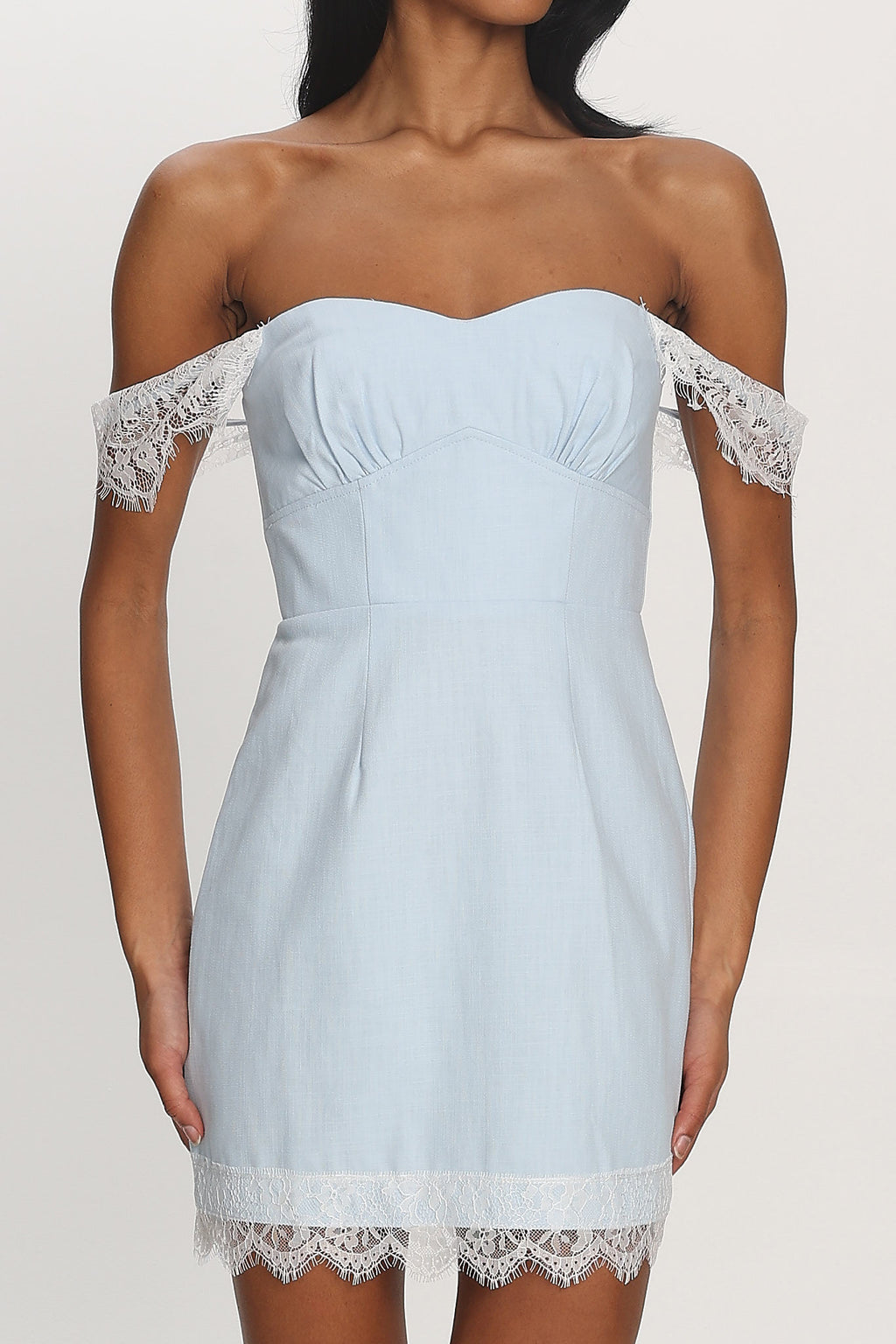 Dilaurentis Lace-Trim Mini Dress Baby Blue