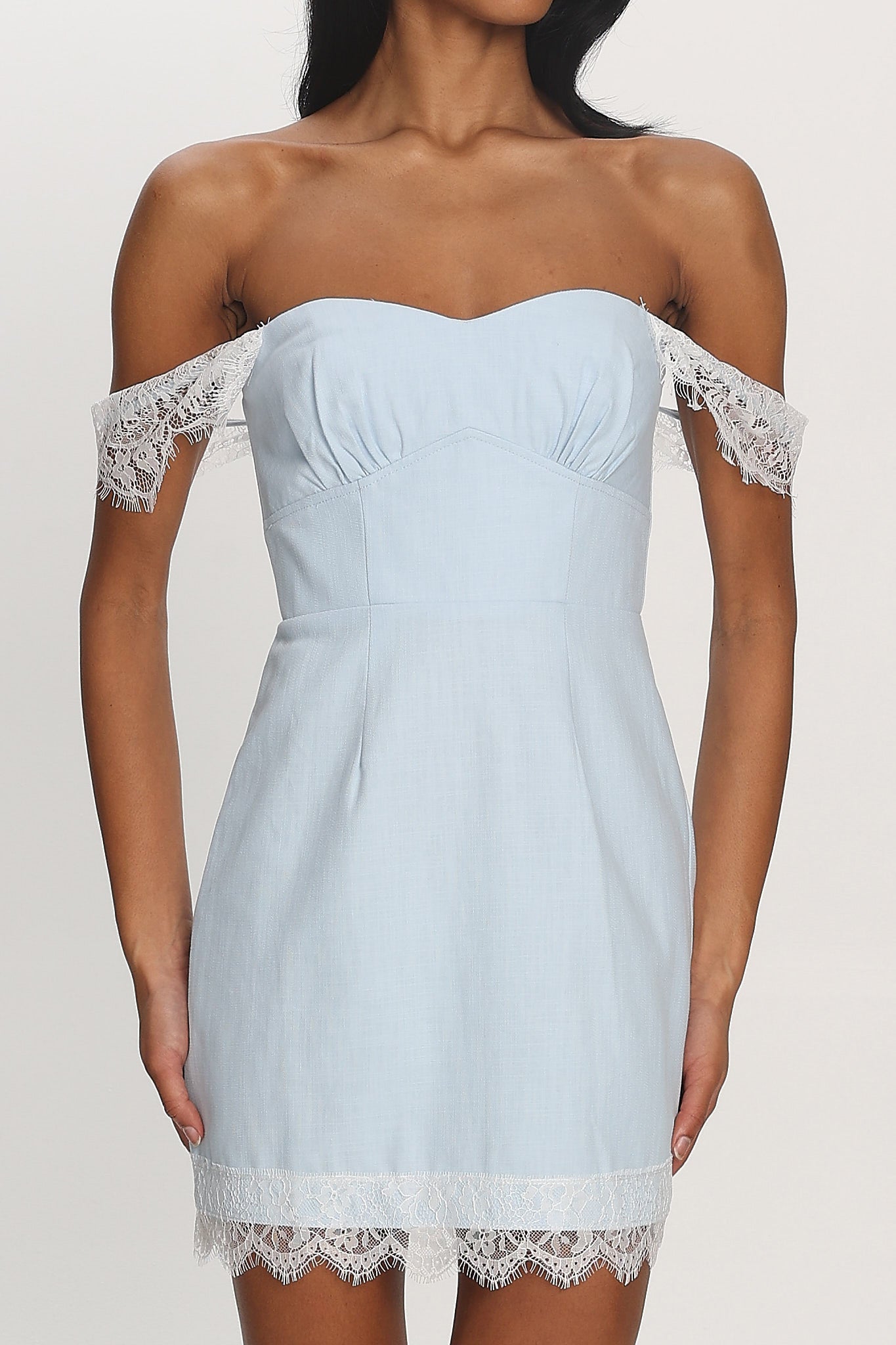 Dilaurentis Lace-Trim Mini Dress Baby Blue