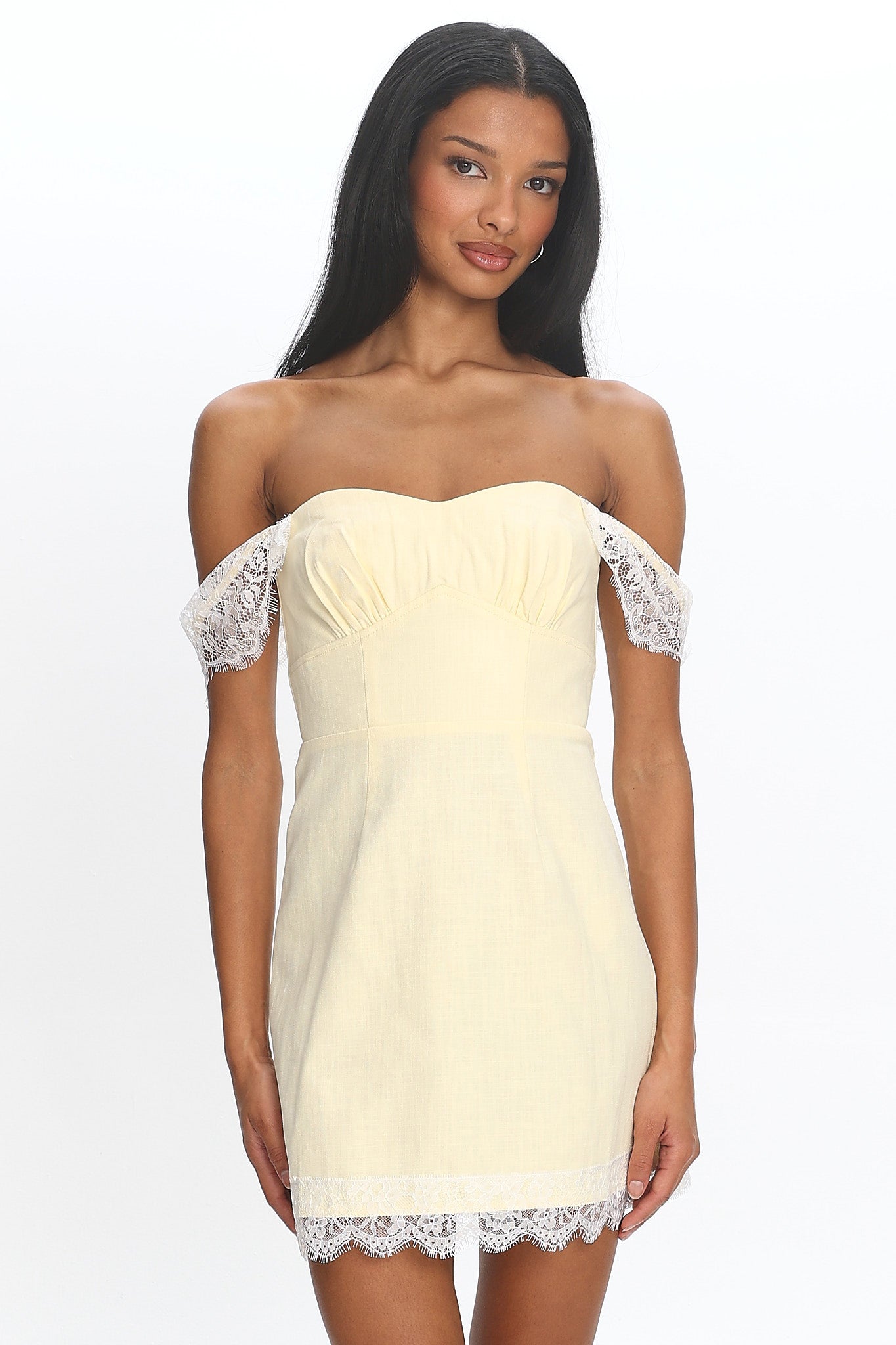 Sardinia Lace-Trim Mini Dress Baby Yellow | Selfie Leslie