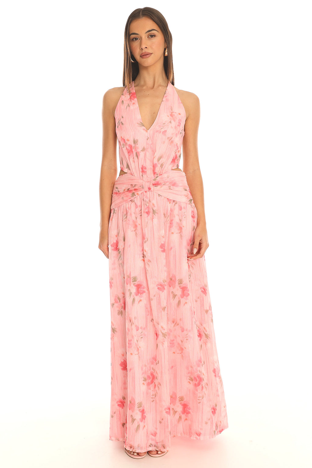 Toni Cutout Halter Maxi Dress Pink