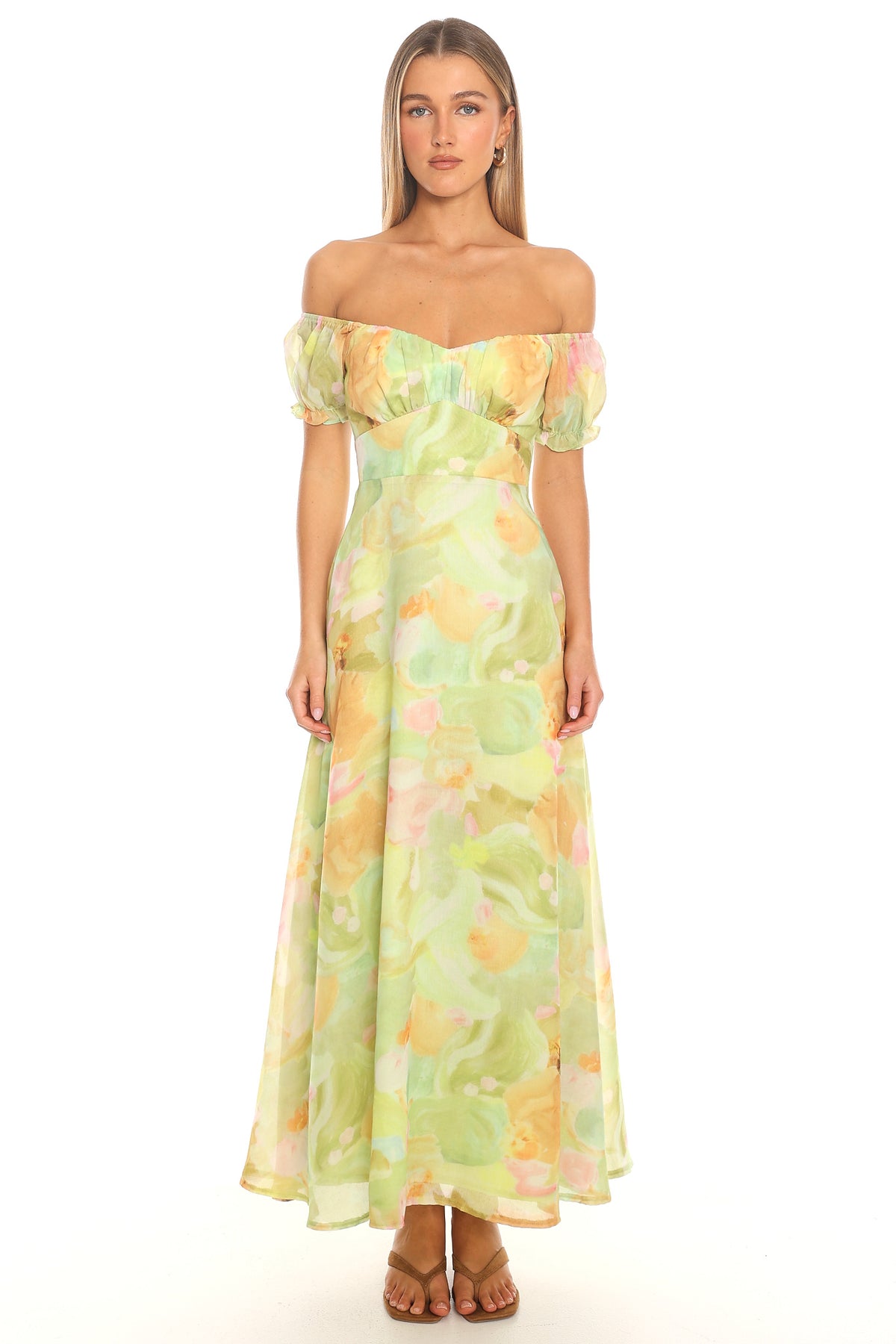 Painted Meadow Off Shoulder Maxi Dress Sage