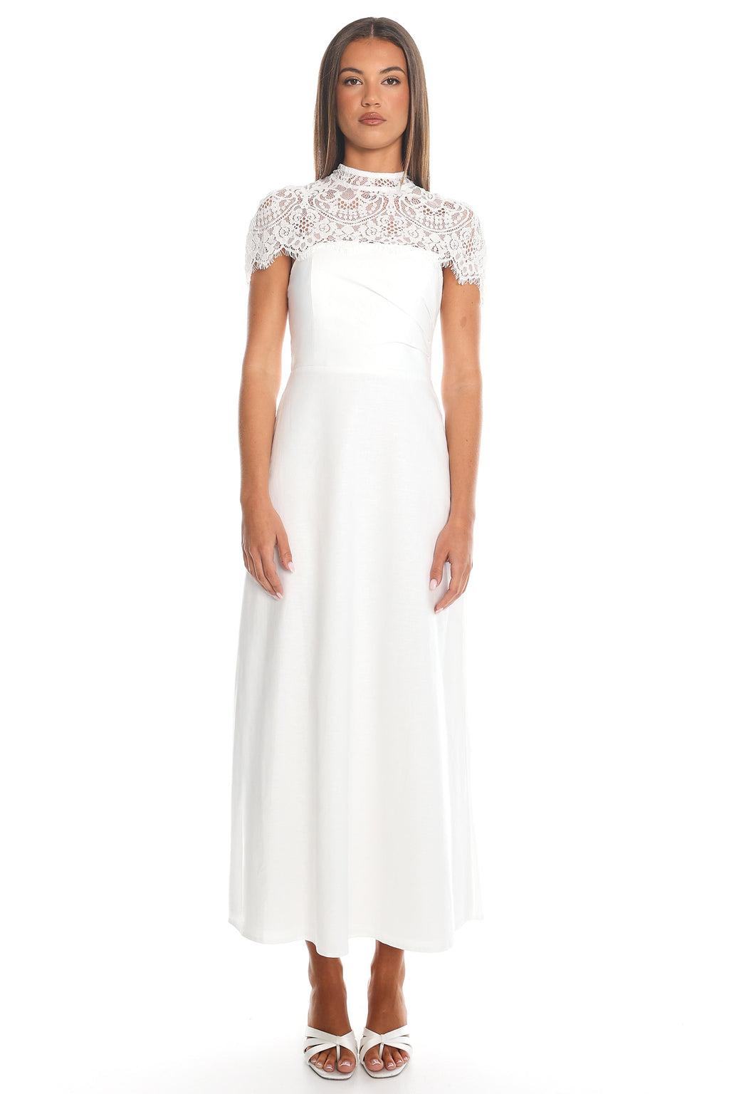 Tattooed Heart Cap Sleeve Midi Dress Cream