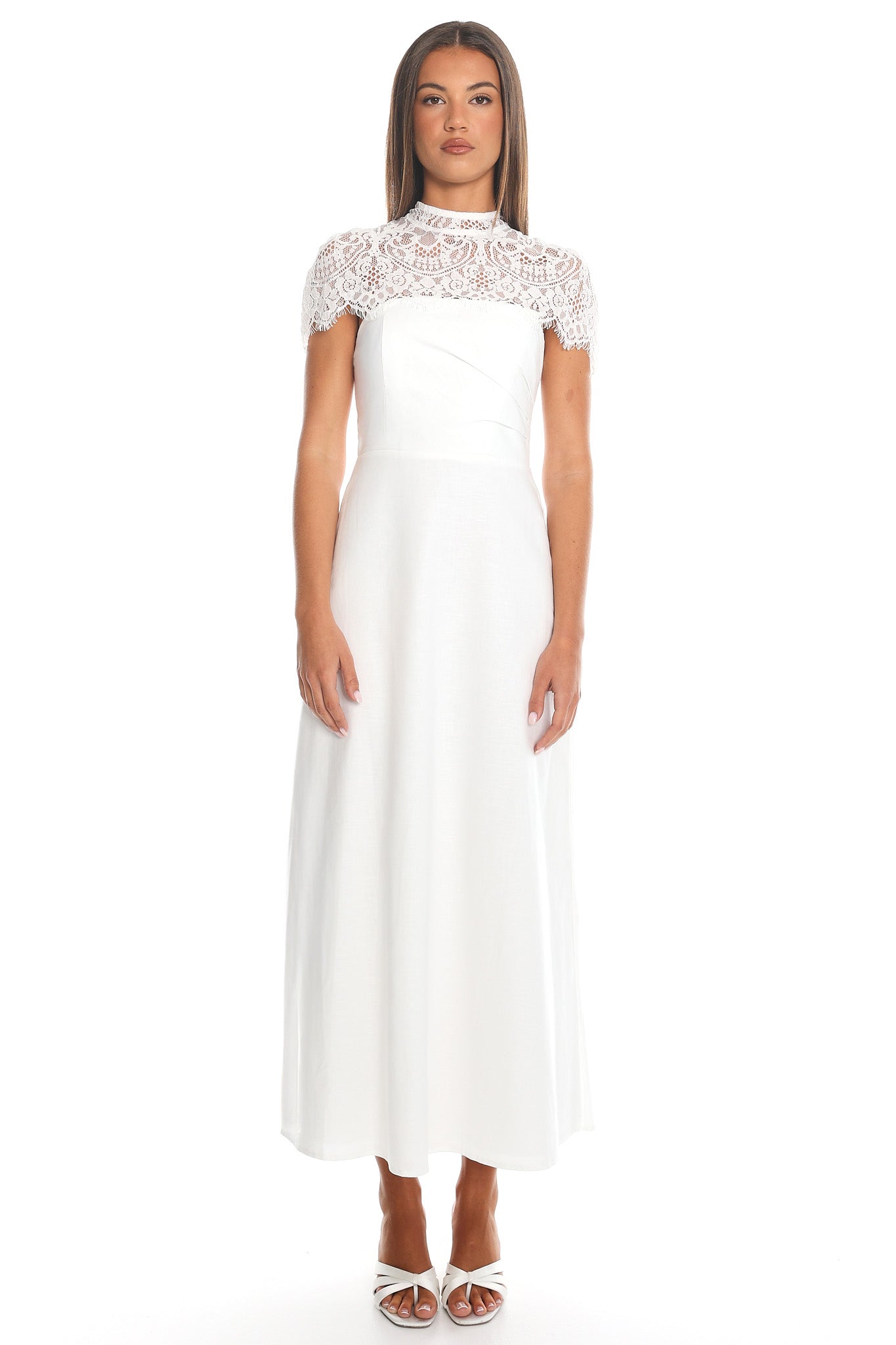Tattooed Heart Cap Sleeve Midi Dress Cream