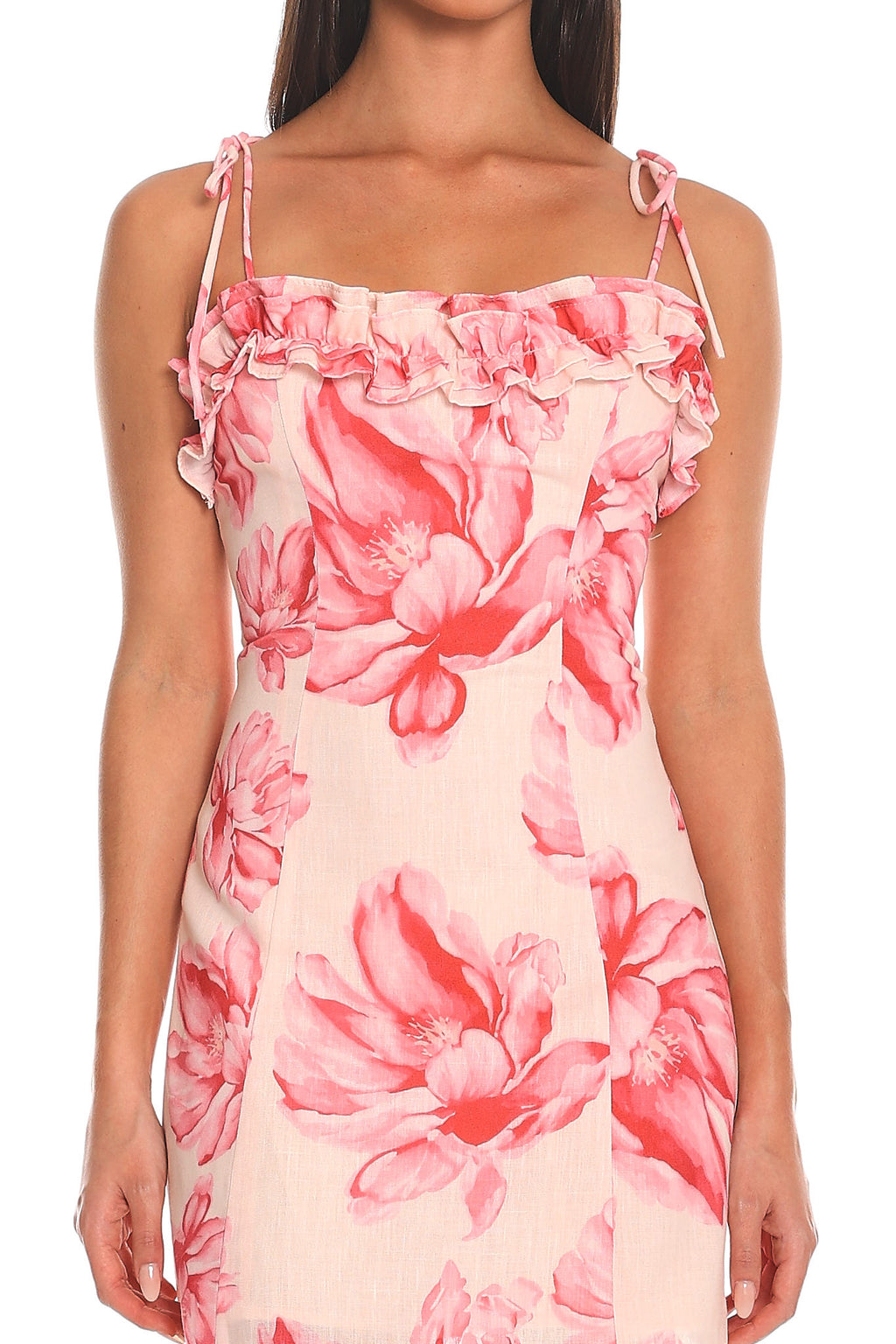 Cassiss Ruffle Tie-Strap Mini Dress Pink