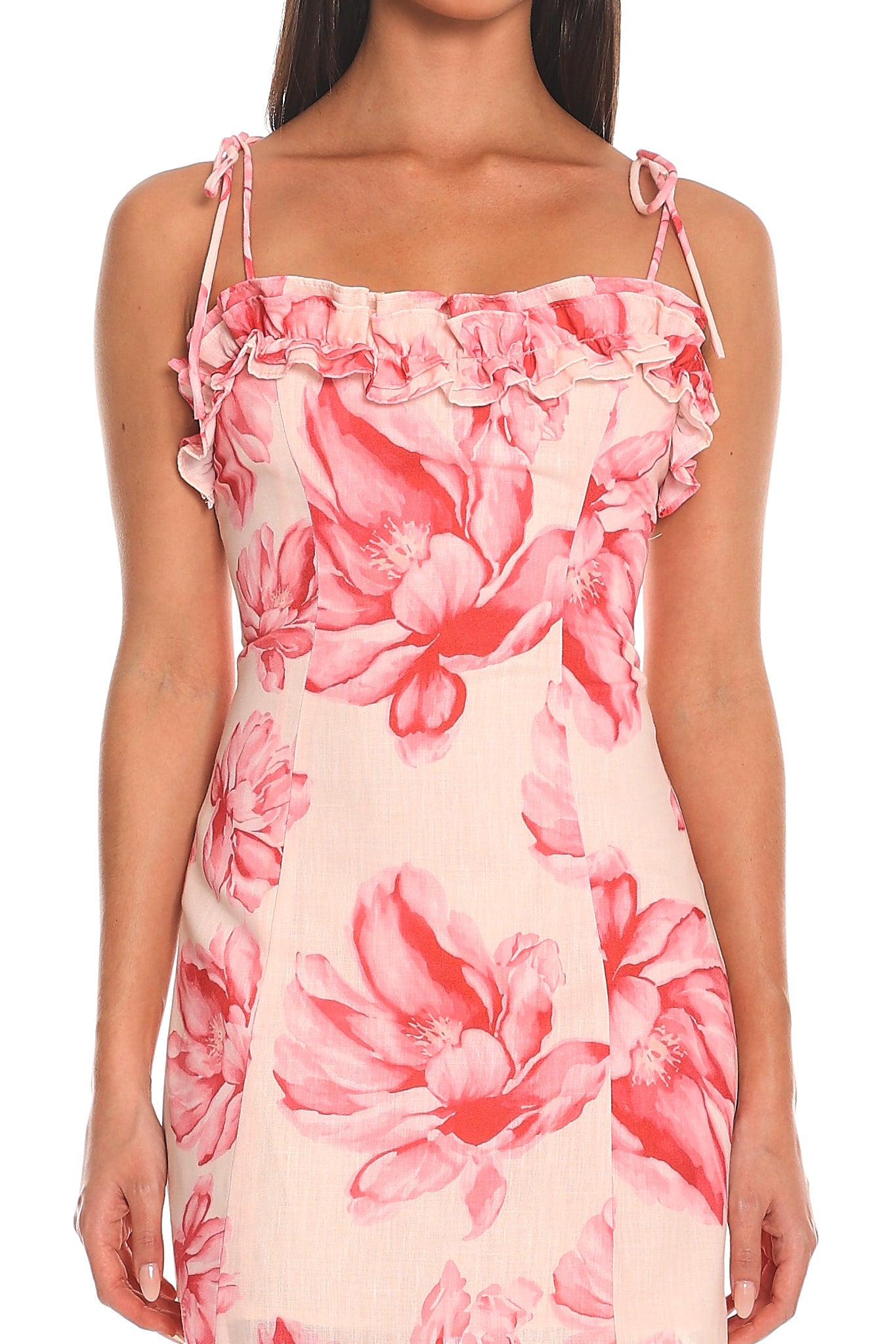 Cassiss Ruffle Tie-Strap Mini Dress Pink