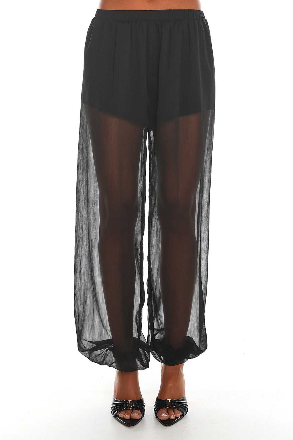 Mykonos Breeze Sheer Balloon Leg Pants Black