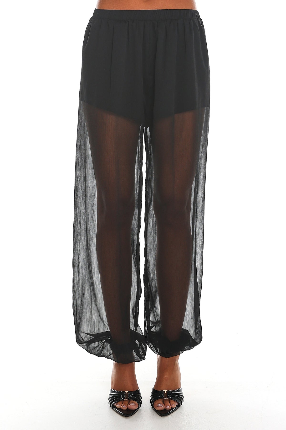 Mykonos Breeze Sheer Balloon Leg Pants Black
