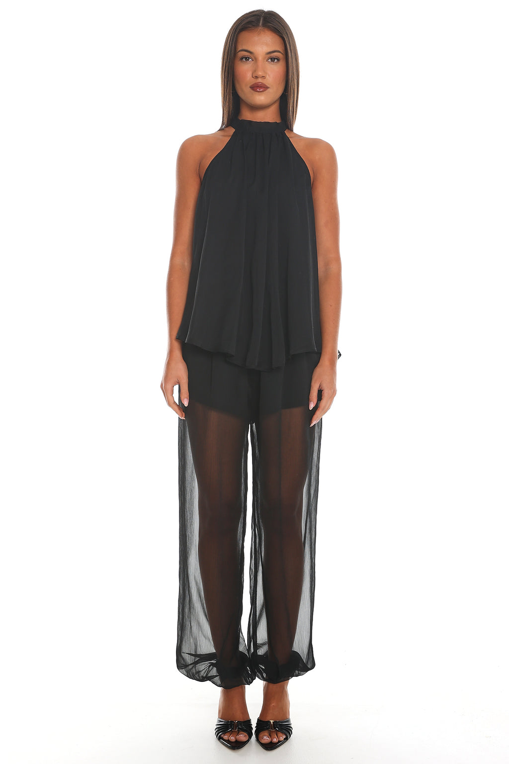 Mykonos Breeze Sheer Balloon Leg Pants Black
