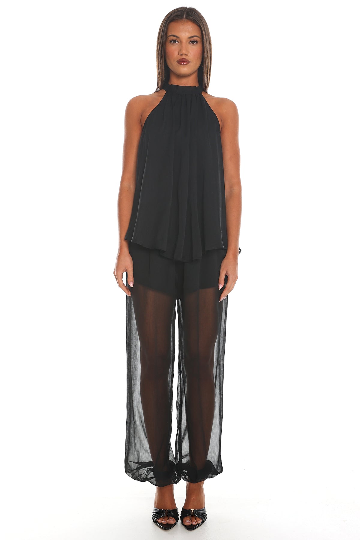 Mykonos Breeze Tie Neck Halter Top Black