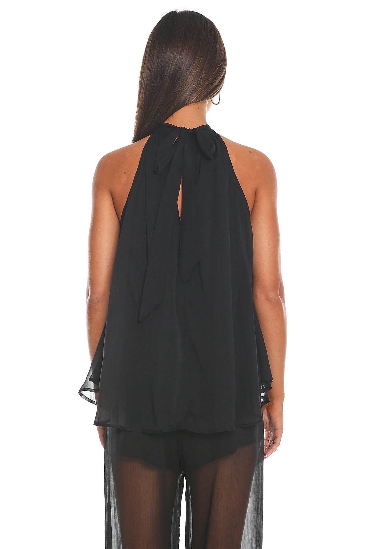 Mykonos Breeze Tie Neck Halter Top Black