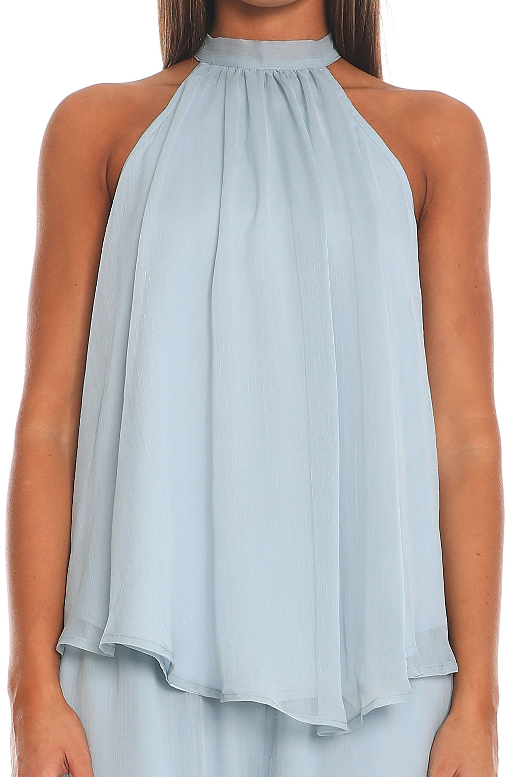 Mykonos Breeze Tie Neck Halter Top Dusty Blue