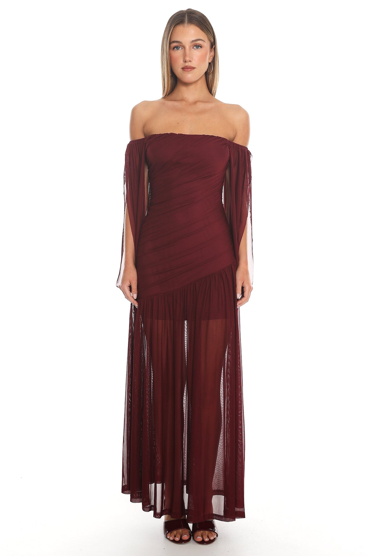 Klara Off Shoulder Maxi Dress Wine by Selfie Leslie