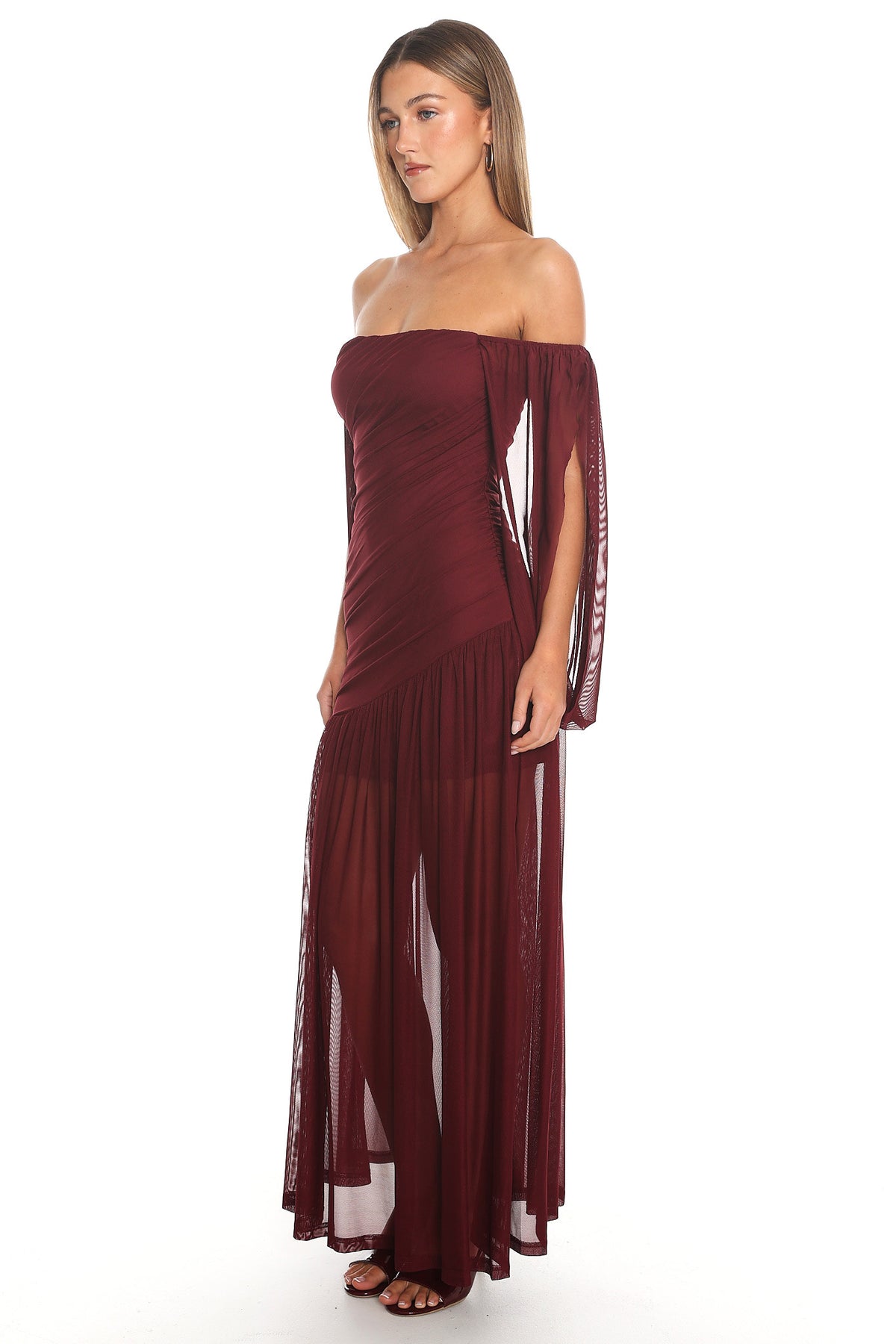 Klara Off Shoulder Maxi Dress Wine by Selfie Leslie