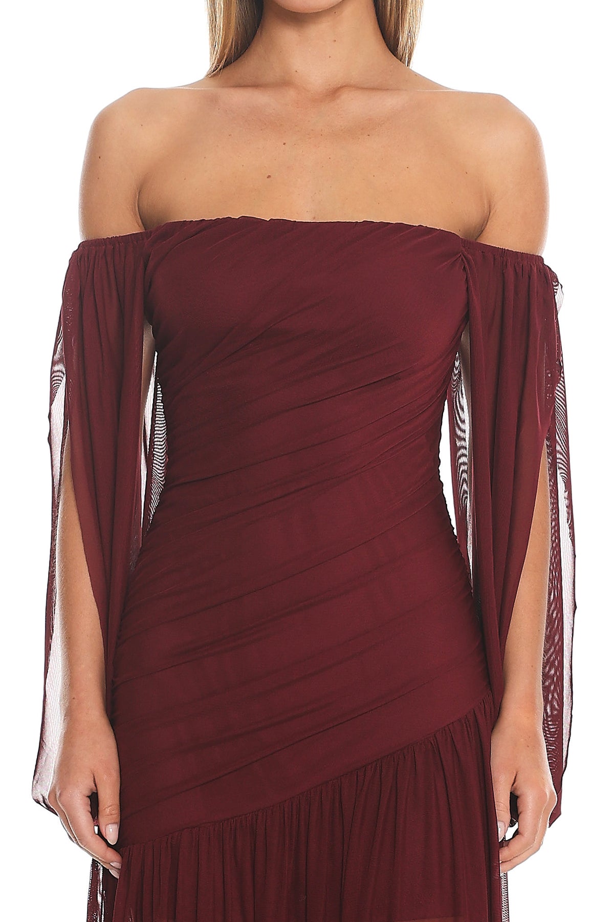 Klara Off Shoulder Maxi Dress Wine by Selfie Leslie