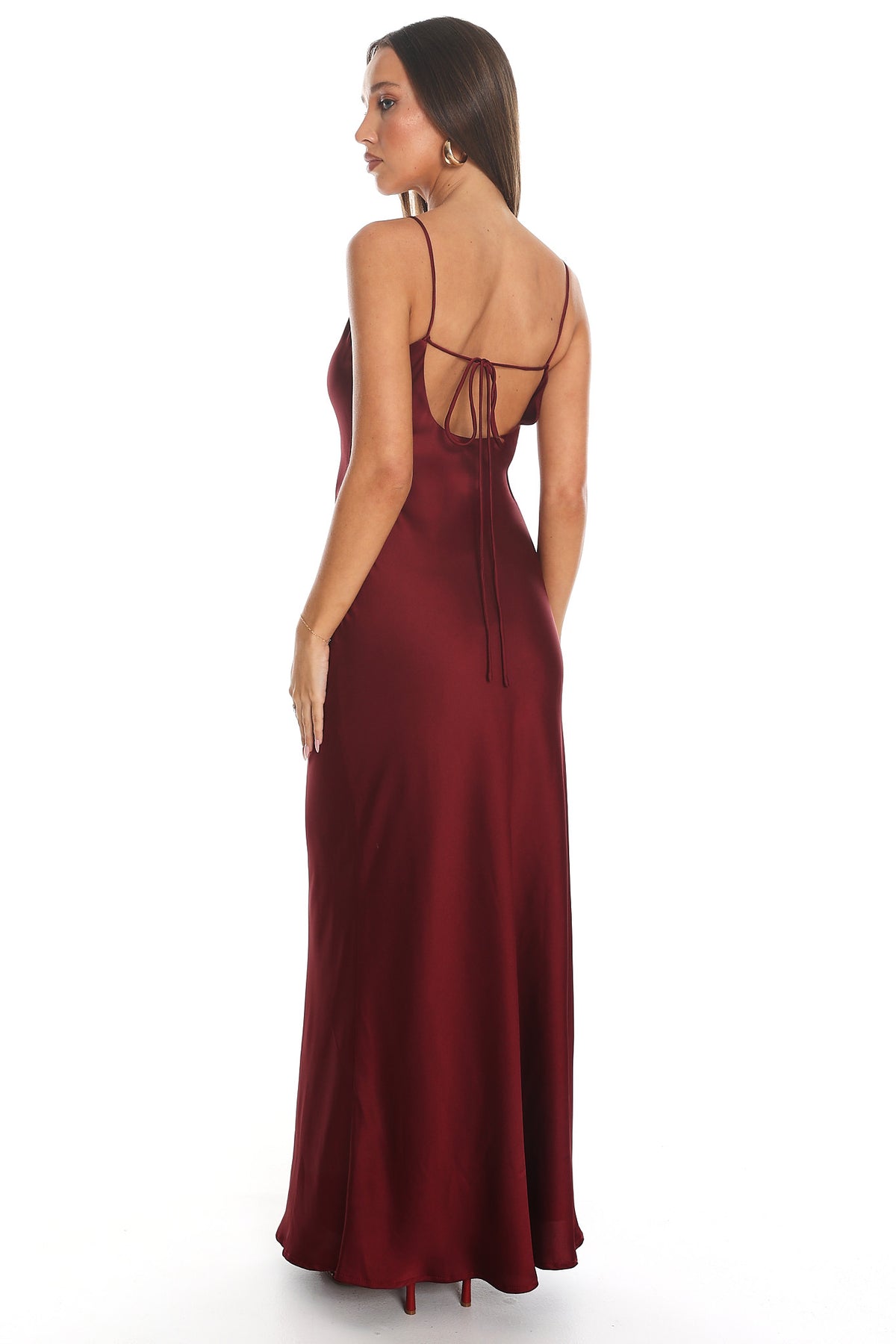 Ariella Cowl Neck Satin Maxi Dress Burgundy