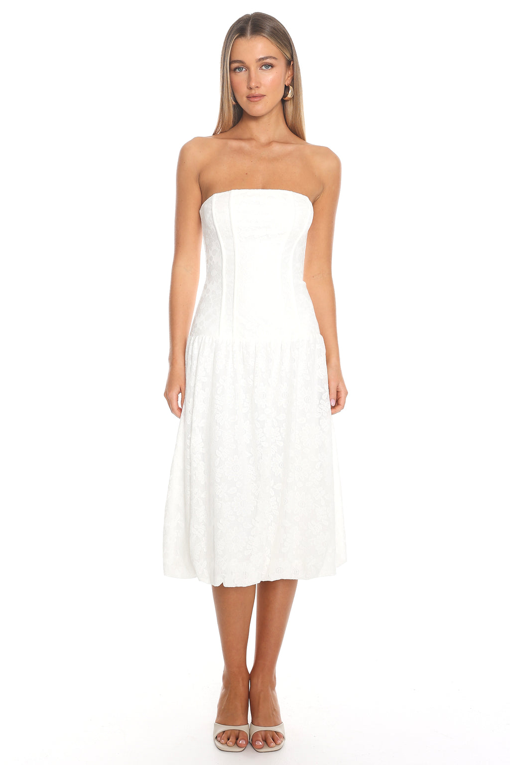 Carried Away Corset Midi Dress Off White by Selfie Leslie