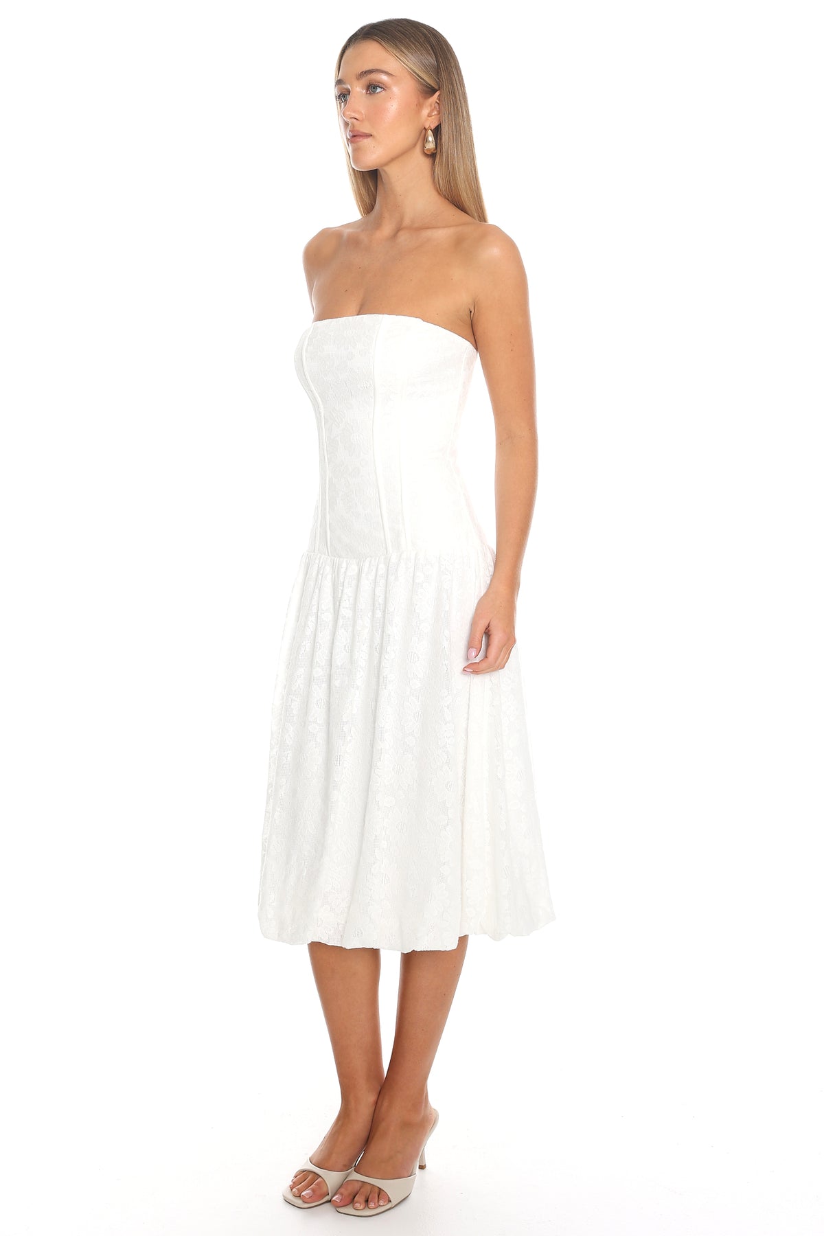 Carried Away Corset Midi Dress Off White by Selfie Leslie