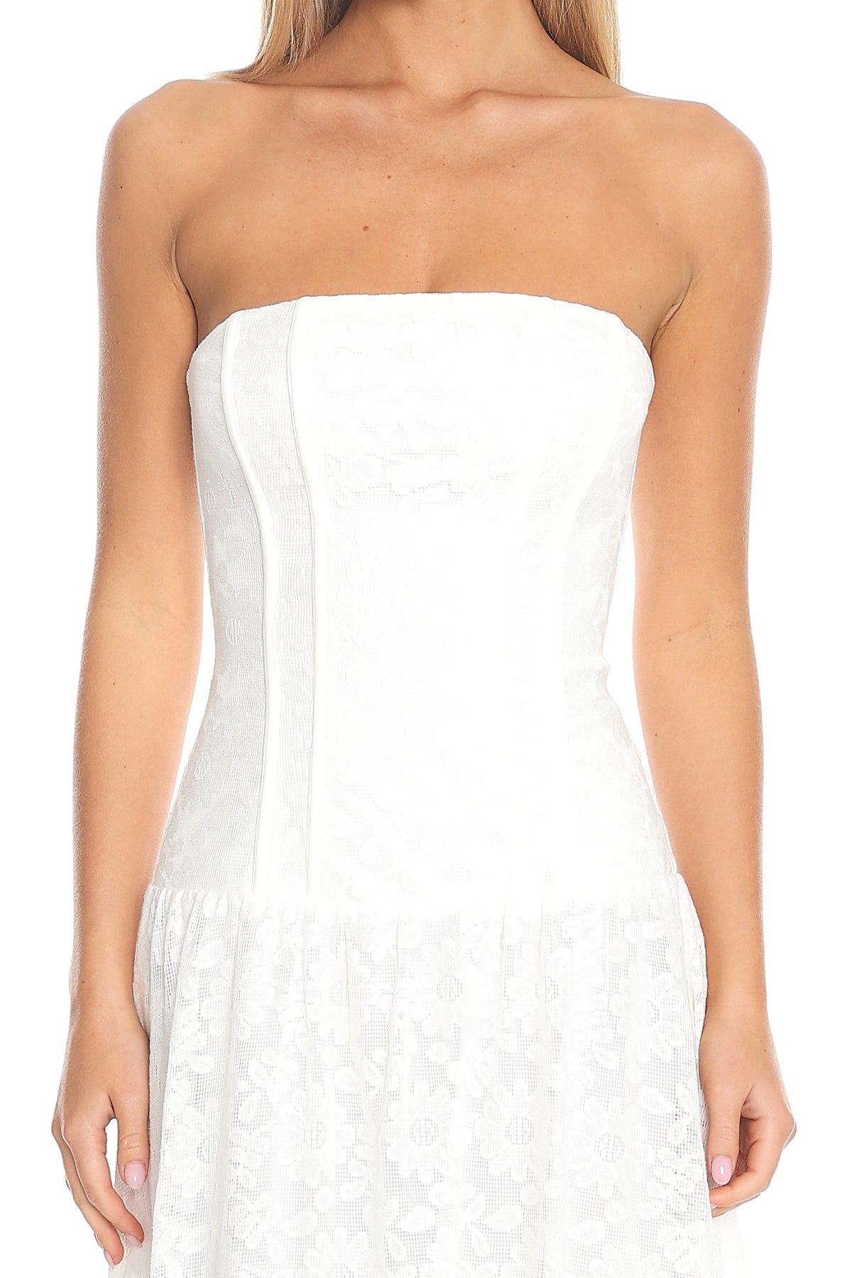 Carried Away Corset Midi Dress Off White by Selfie Leslie