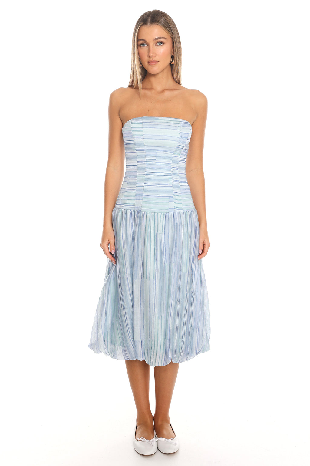 Sunday Sail Bubble Hem Midi Dress - Blue