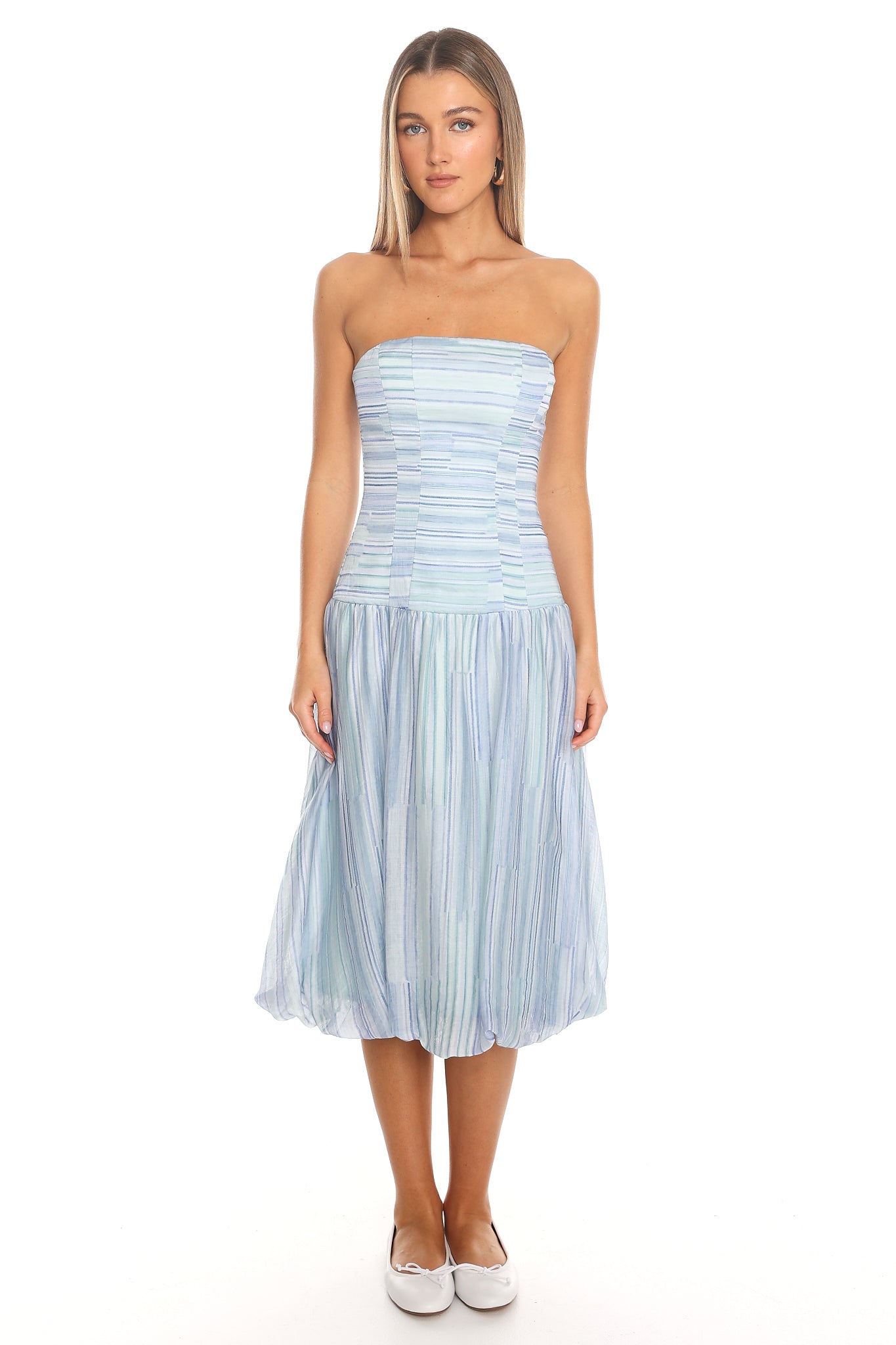 Sunday Sail Bubble Hem Midi Dress - Blue