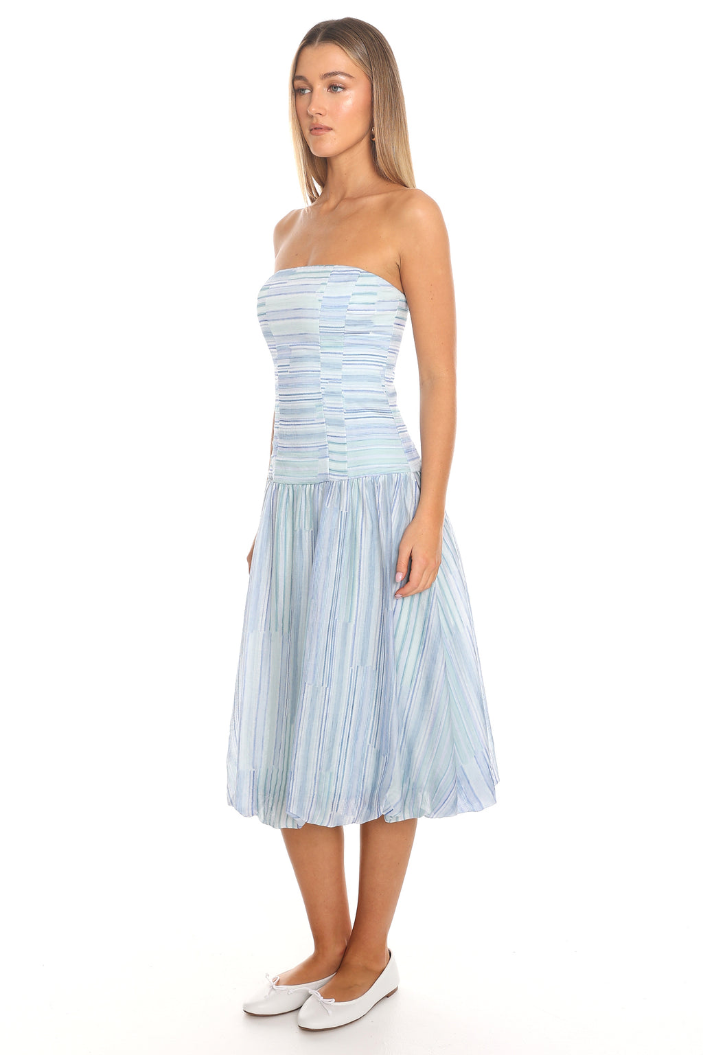 Sunday Sail Bubble Hem Midi Dress - Blue