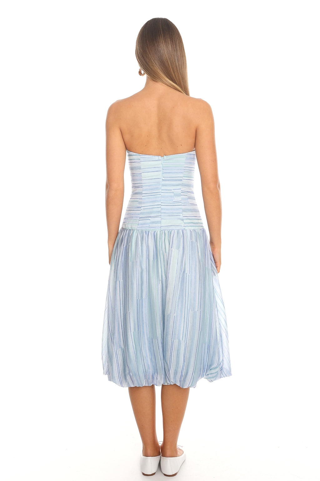 Sunday Sail Bubble Hem Midi Dress - Blue