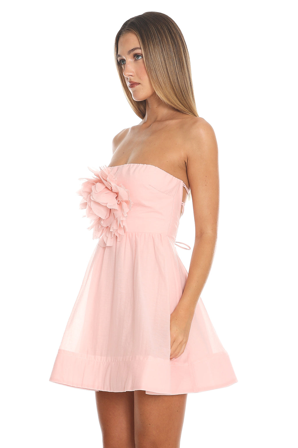 Petal Promenade Strapless Mini Dress Blush