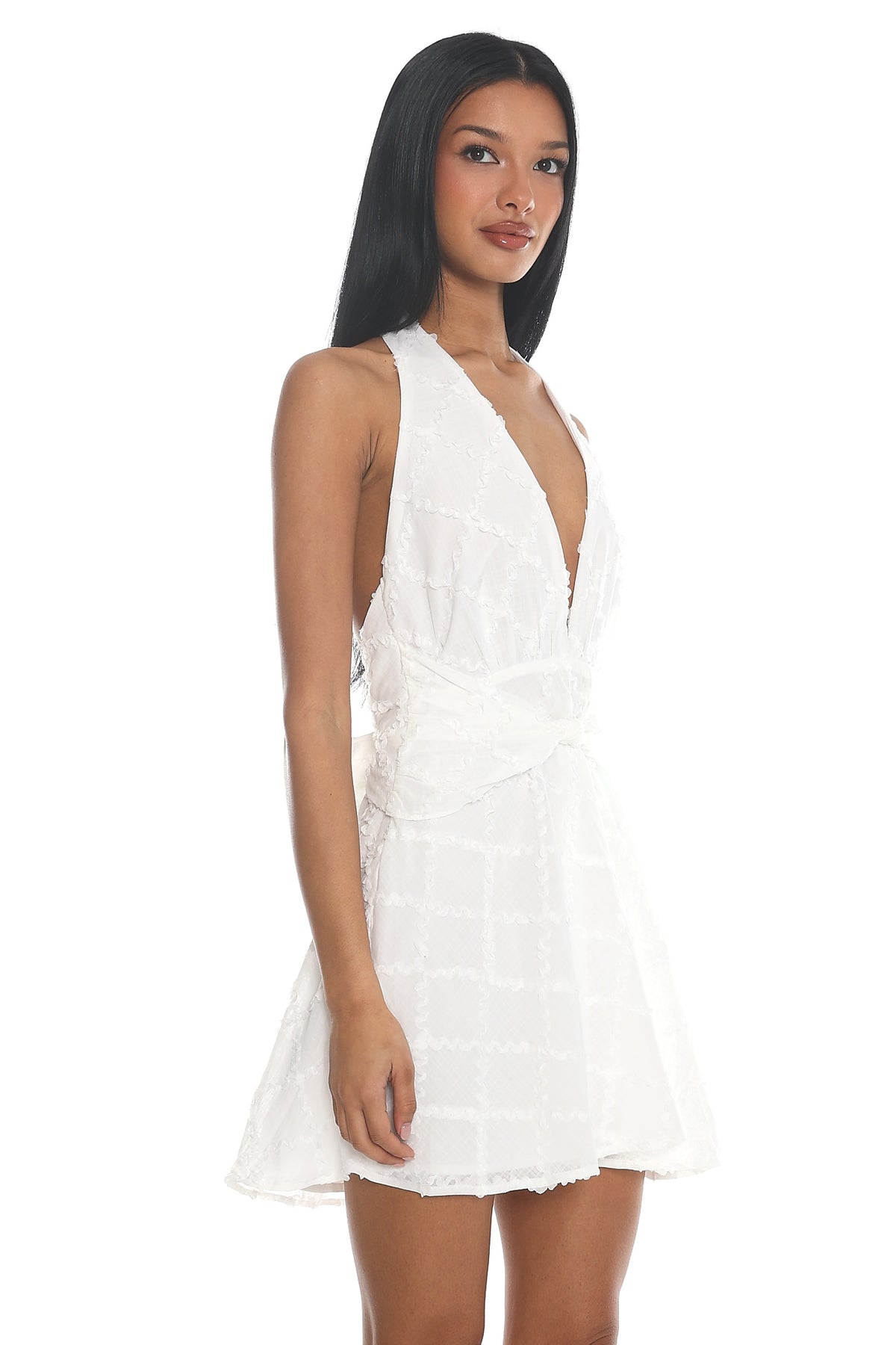This Time Textured Halter Mini Dress White