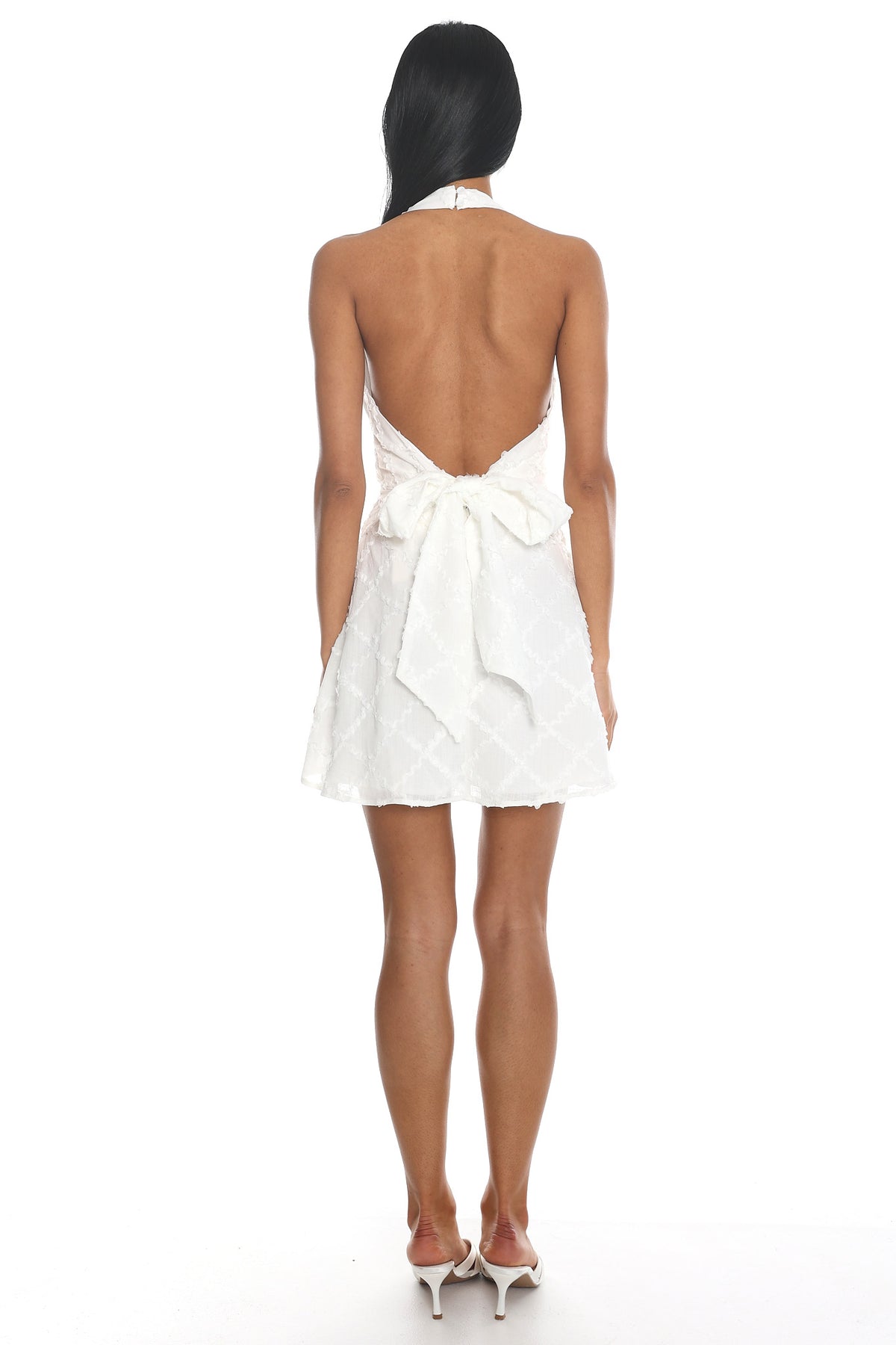 This Time Textured Halter Mini Dress White