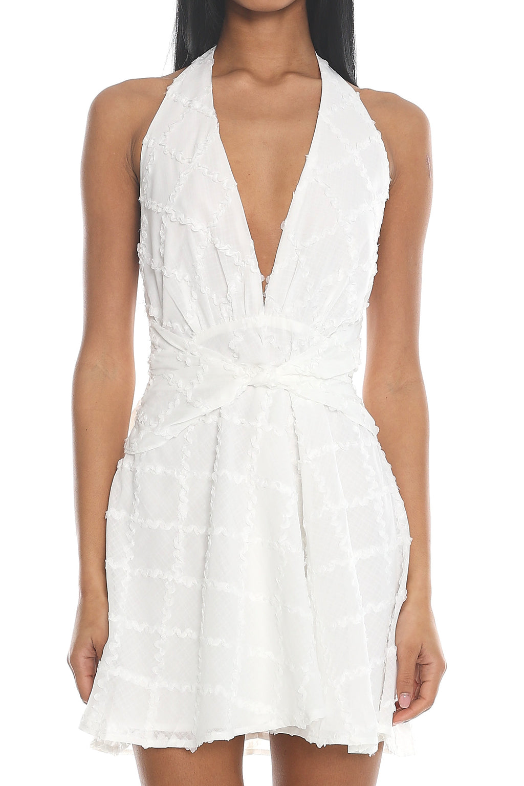 This Time Textured Halter Mini Dress White