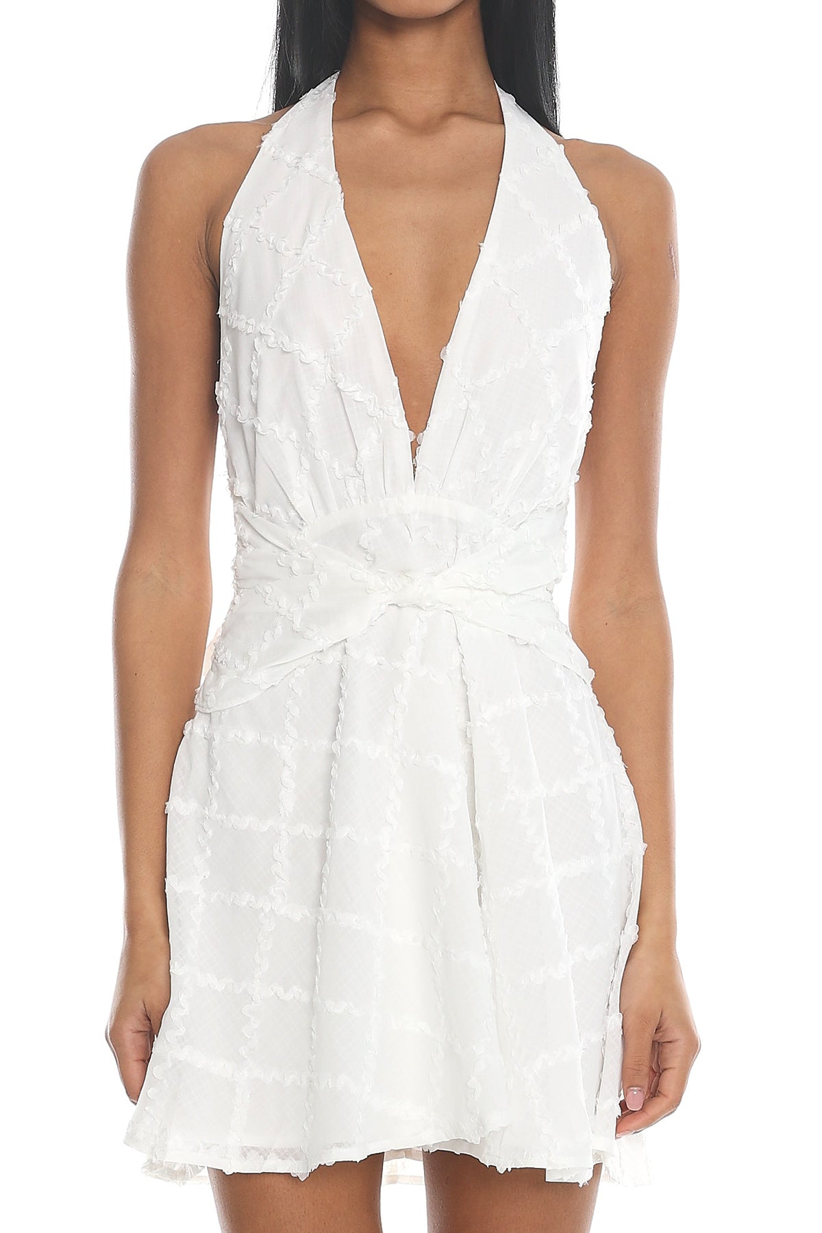 This Time Textured Halter Mini Dress White