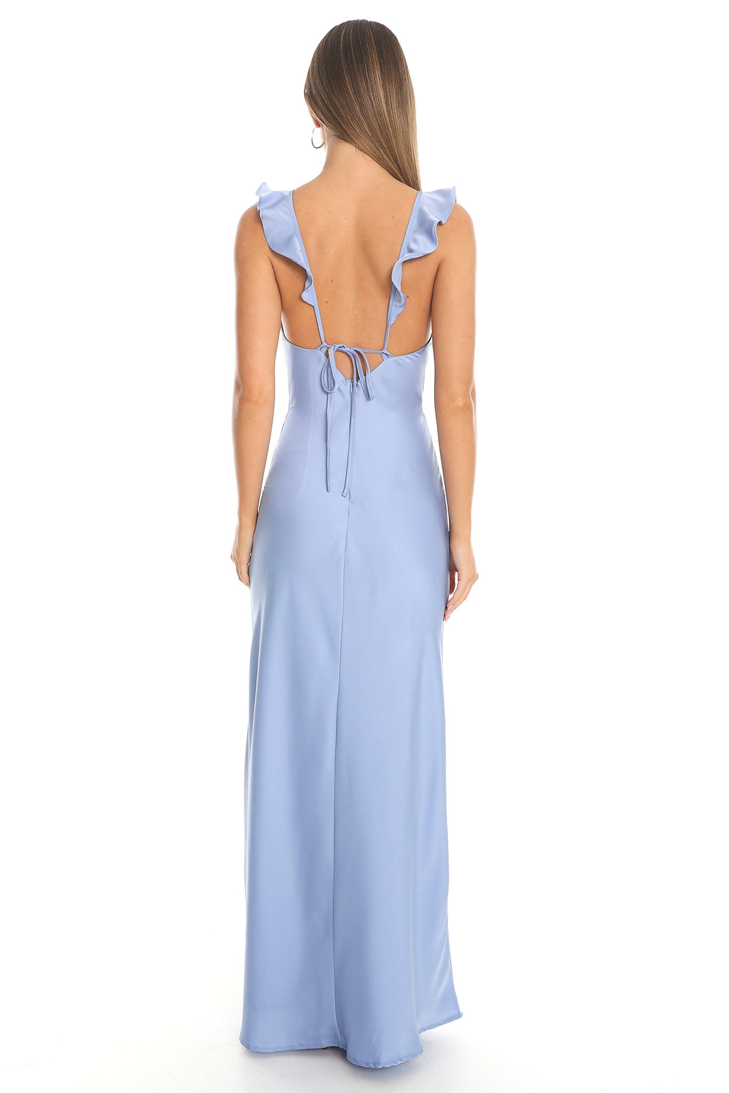 Calla Ruffle Lace Trim Maxi Dress Baby Blue