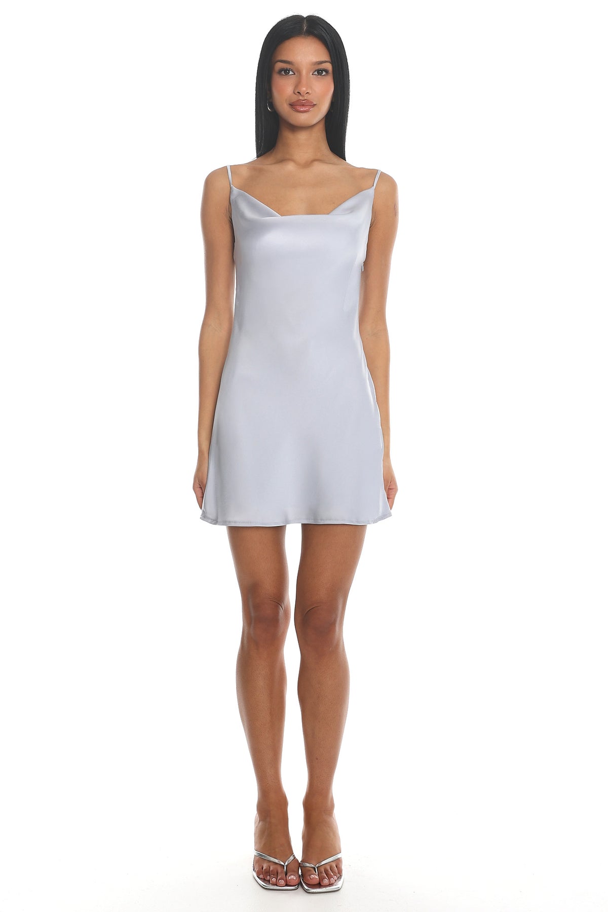 Sintoria Cowl Neck Satin Mini Dress Silver