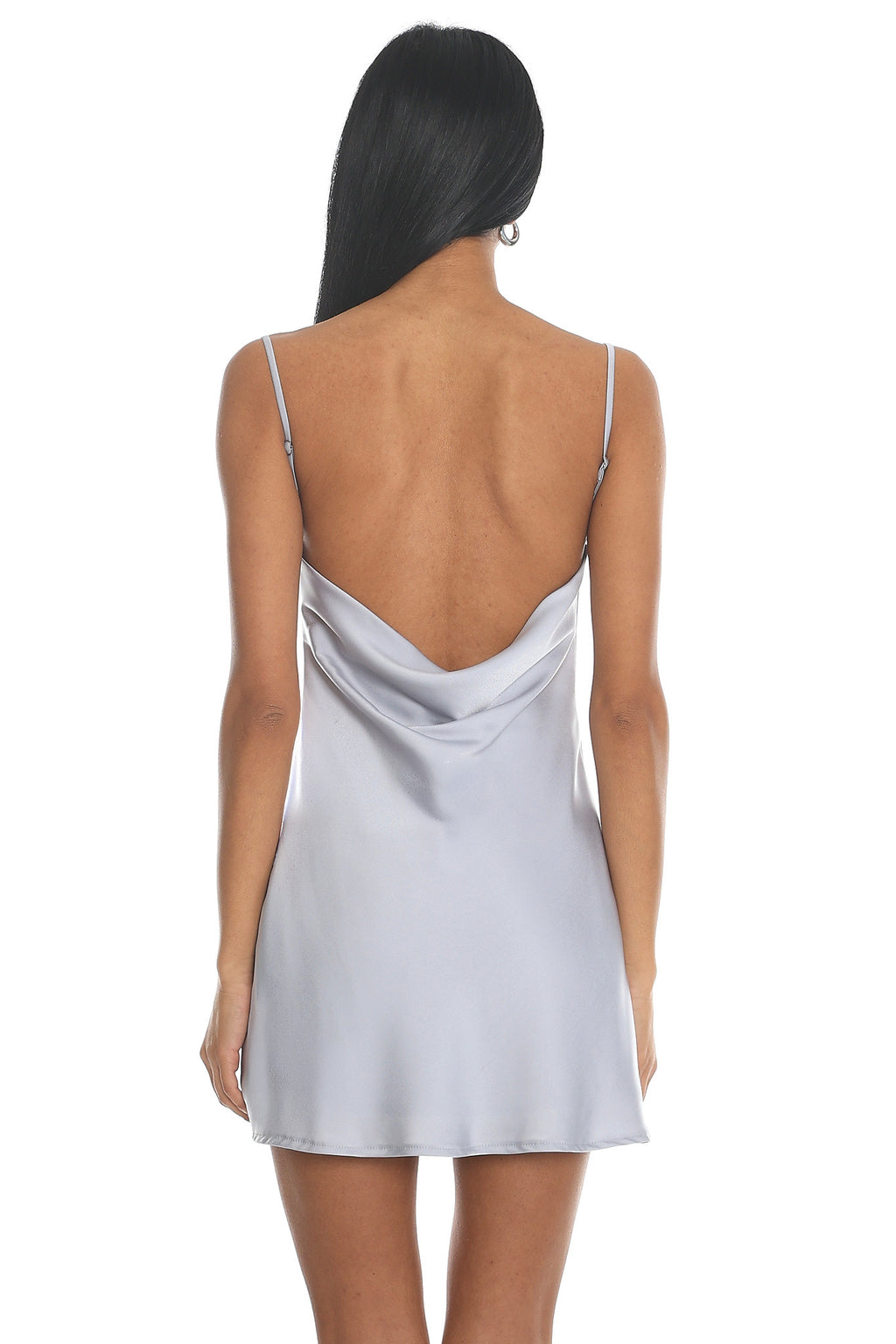 Sintoria Cowl Neck Satin Mini Dress Silver