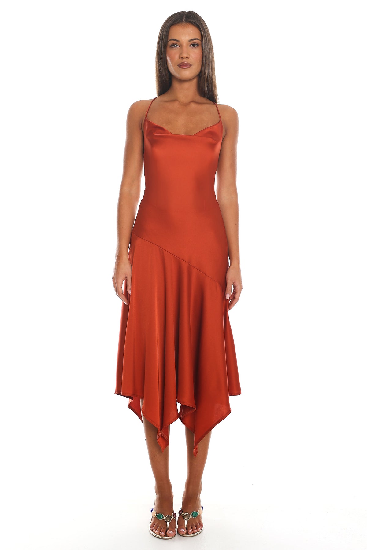 Last Tango Handkerchief Hem Midi Dress Rust by Selfie Leslie